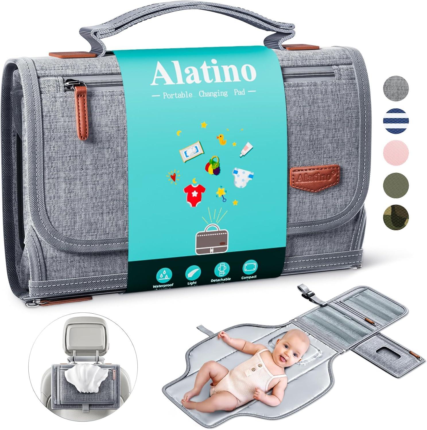 Alatino Gray Portable Waterproof Diaper Changing Pad with Wipes Pocket