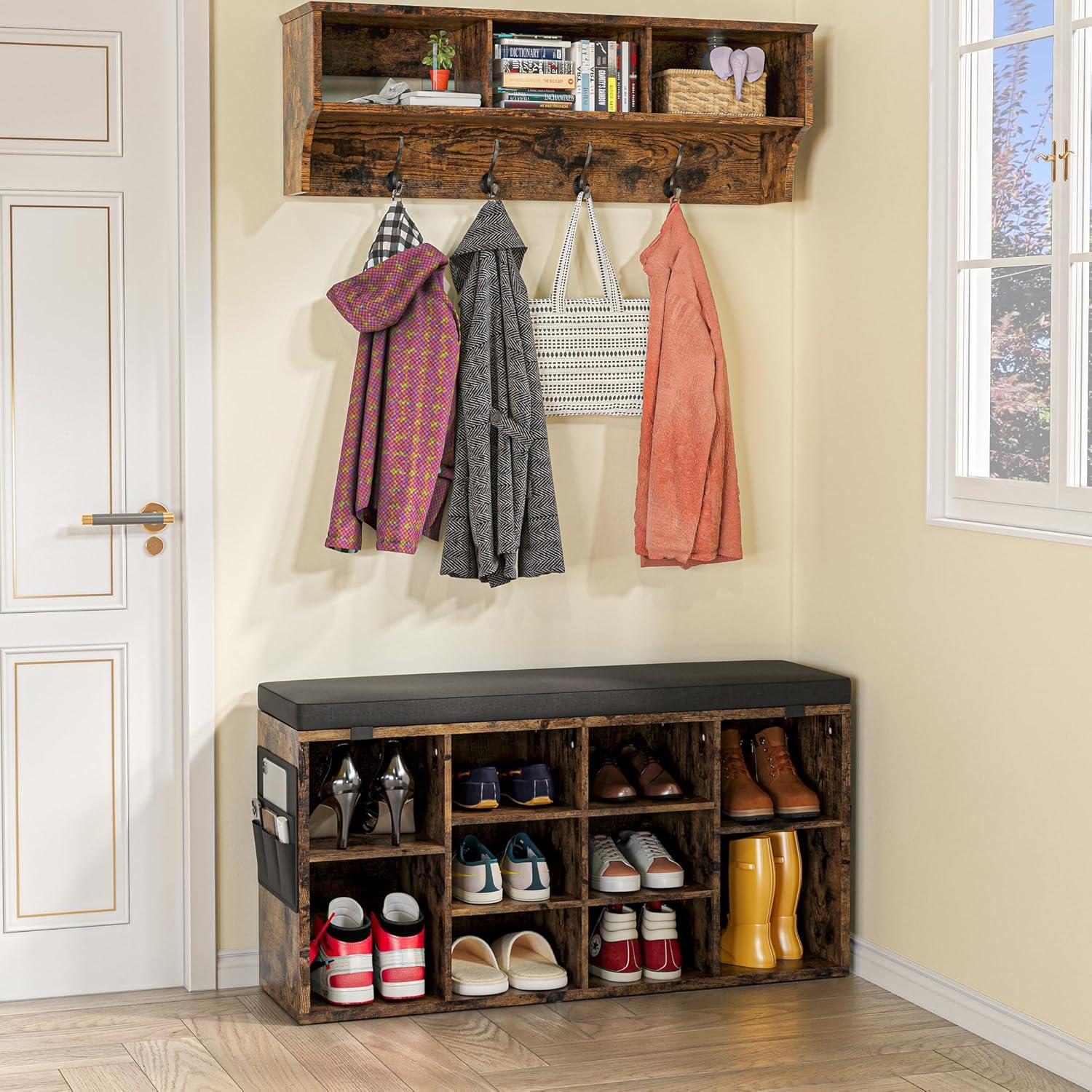 Towallmark 41" Shoe Storage Bench Cubby Organizer for Entryway, Shoe Bench Storage Rack with Foam Pad Seating Cushion for Hallway Bedroom Living Room Dorm and Small Apartment (Grey)