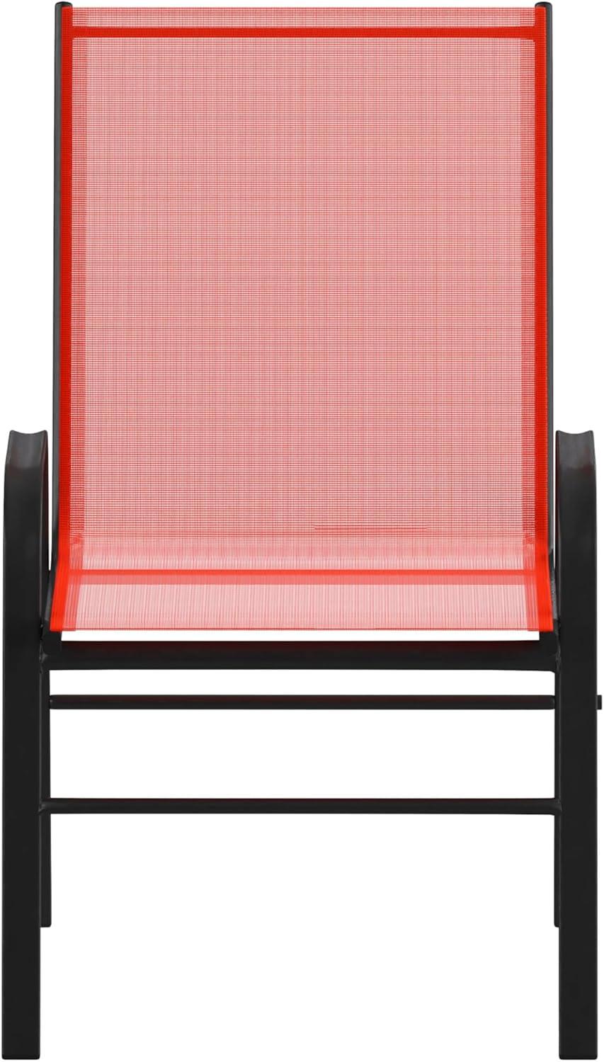 Flash Furniture Brazos Metal Patio Stack Chair in Red (Set of 4)