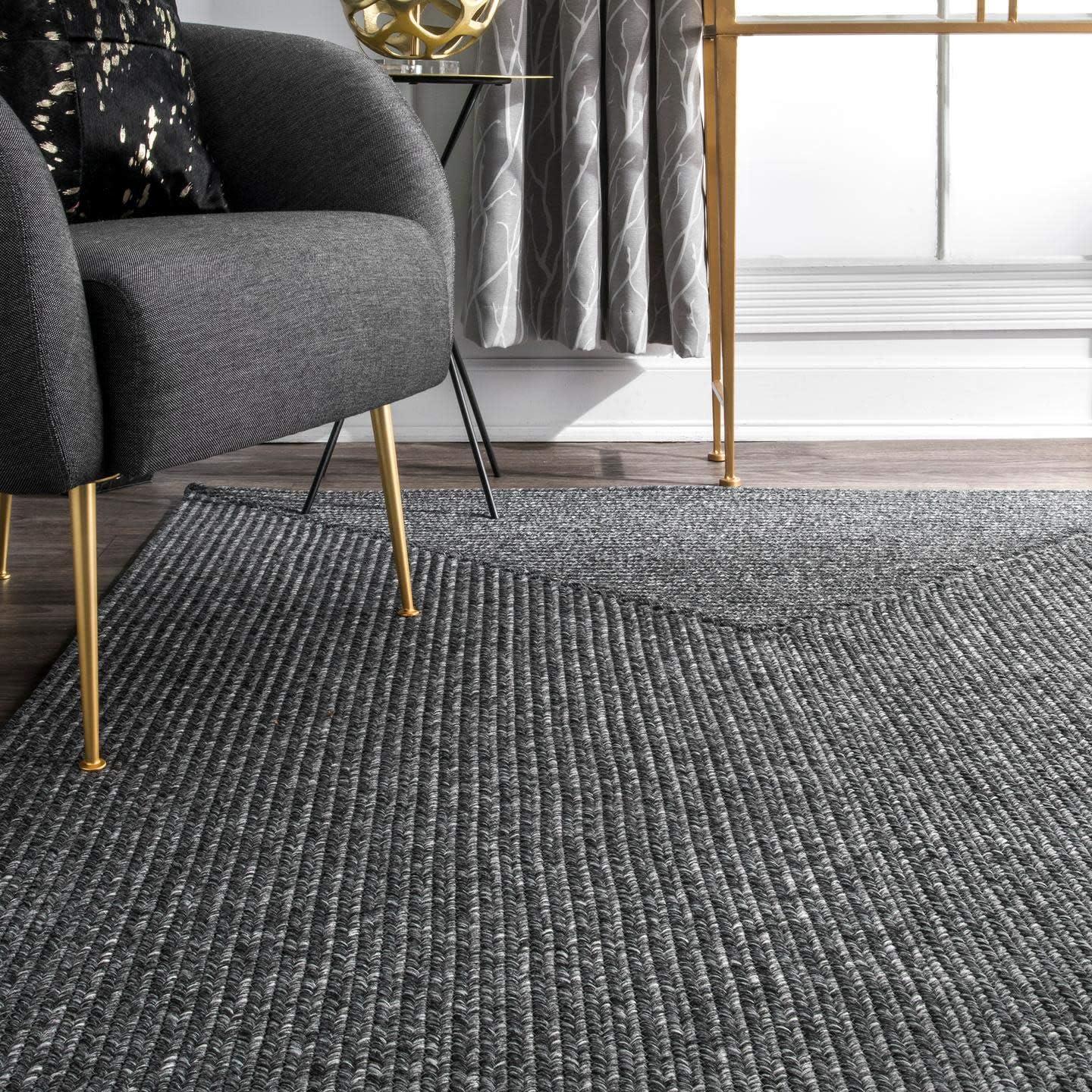 Charcoal Grey Braided 6' Square Synthetic Area Rug - Reversible and Easy Care