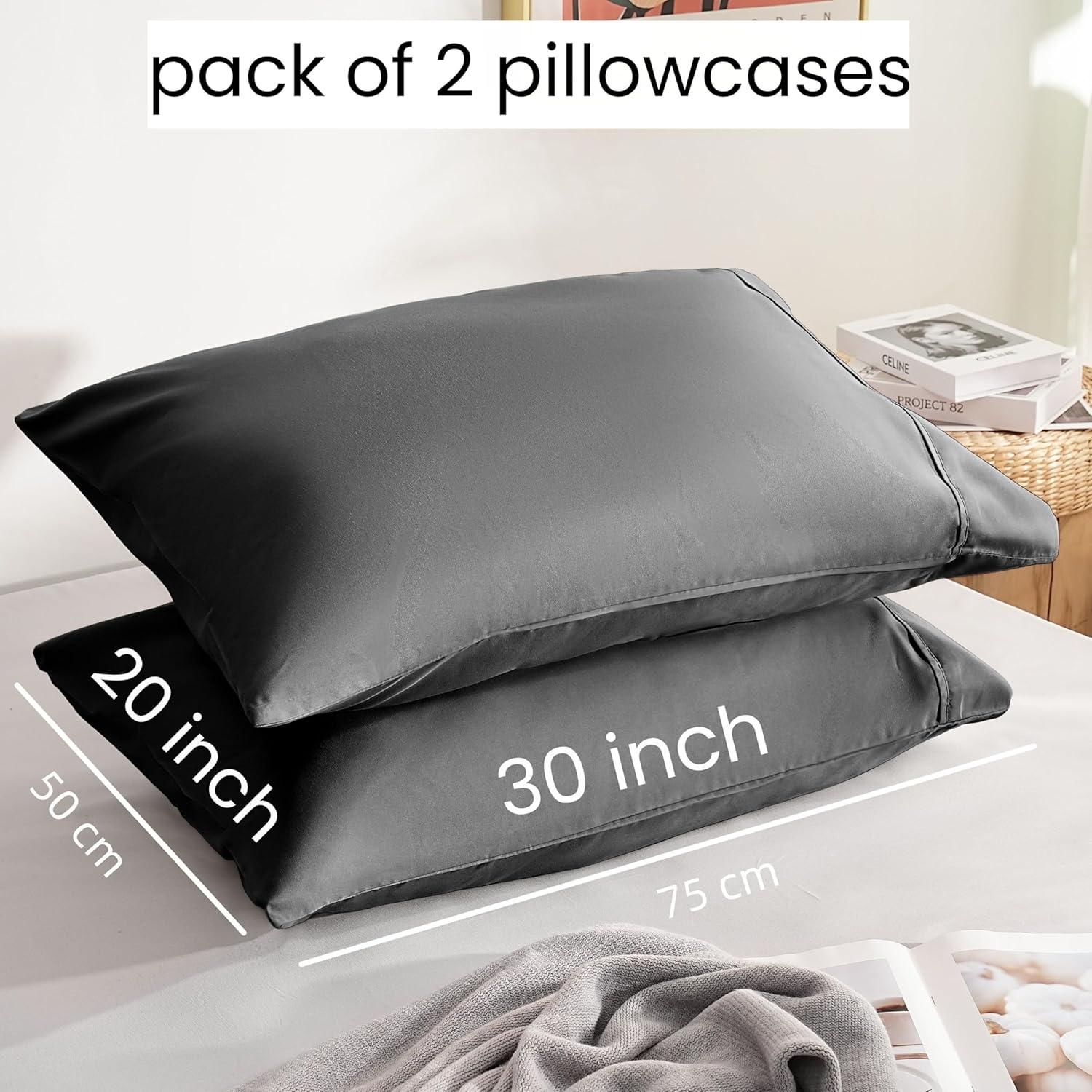 Pillowcases Queen Gray Set of 2 Envelope Closure End Easy Fit for All Season Cooling Soft and Breathable Material Machine Washable