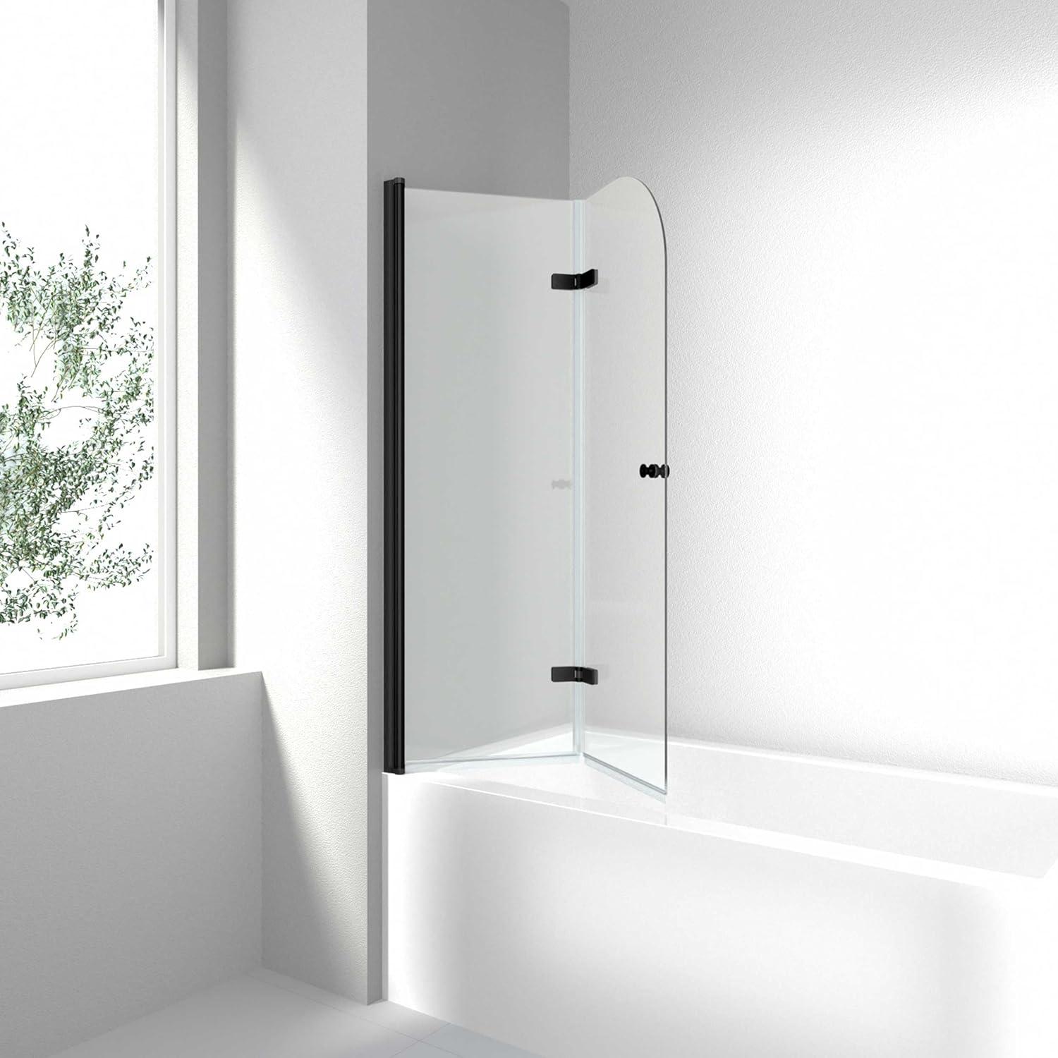 35'' - W x 55'' H Pivot Door Frameless Tempered Glass Tub Door with Easy Clean Coating