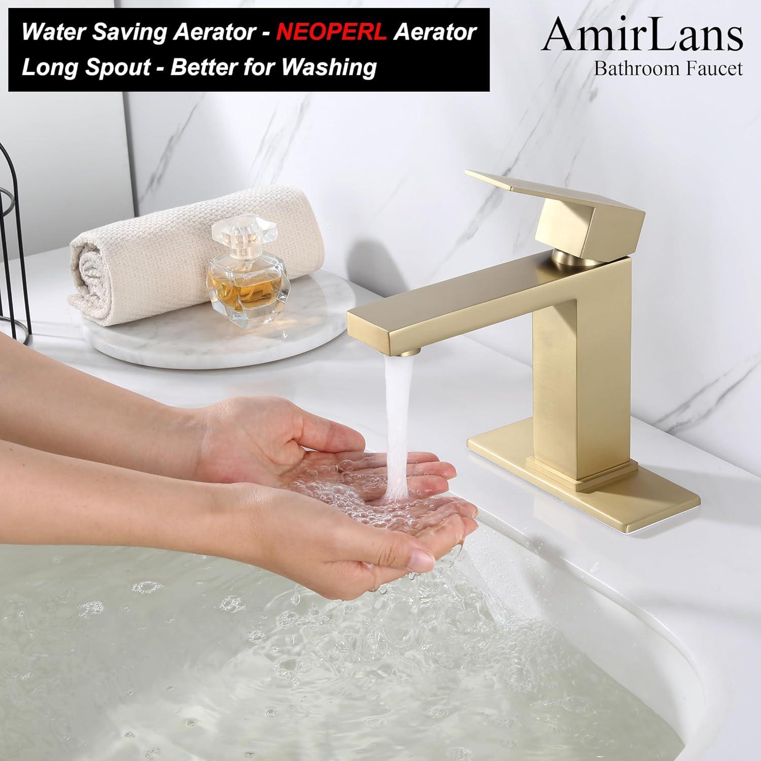 Brushed Gold Stainless Steel Single Handle Bathroom Faucet