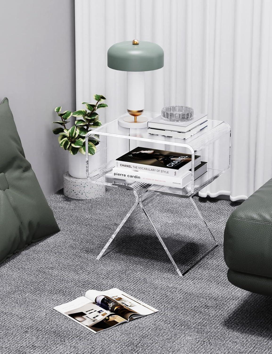 Clear Acrylic Modern Minimalist Nightstand Side Table