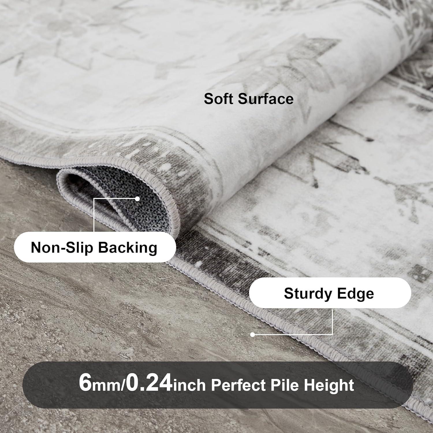 ABYNOW 6x9 Area Rug – Machine Washable, Soft Modern Abstract Carpet for Living Room & Bedroom with Non-Slip Backing, Grey
