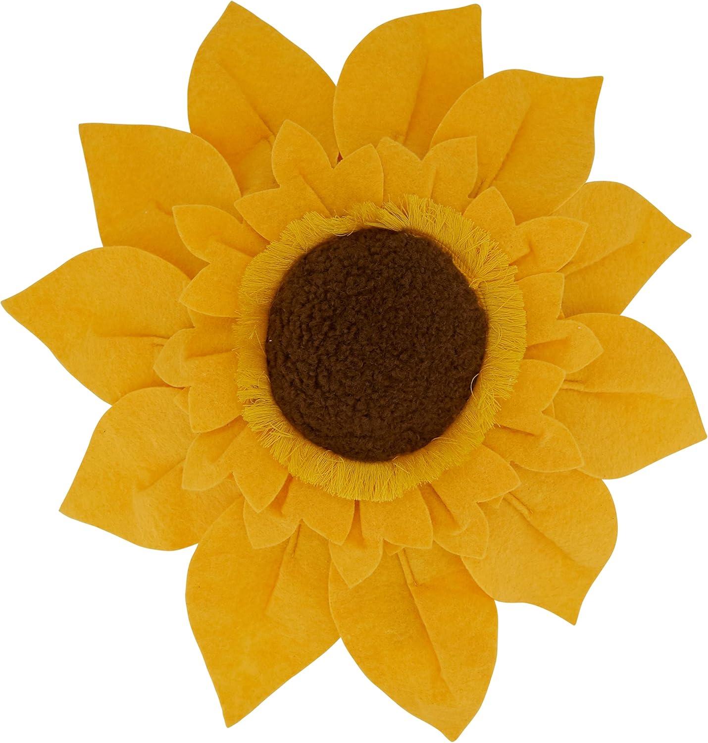 Yellow Round Felt Sunflower Poly-Filled Pillow