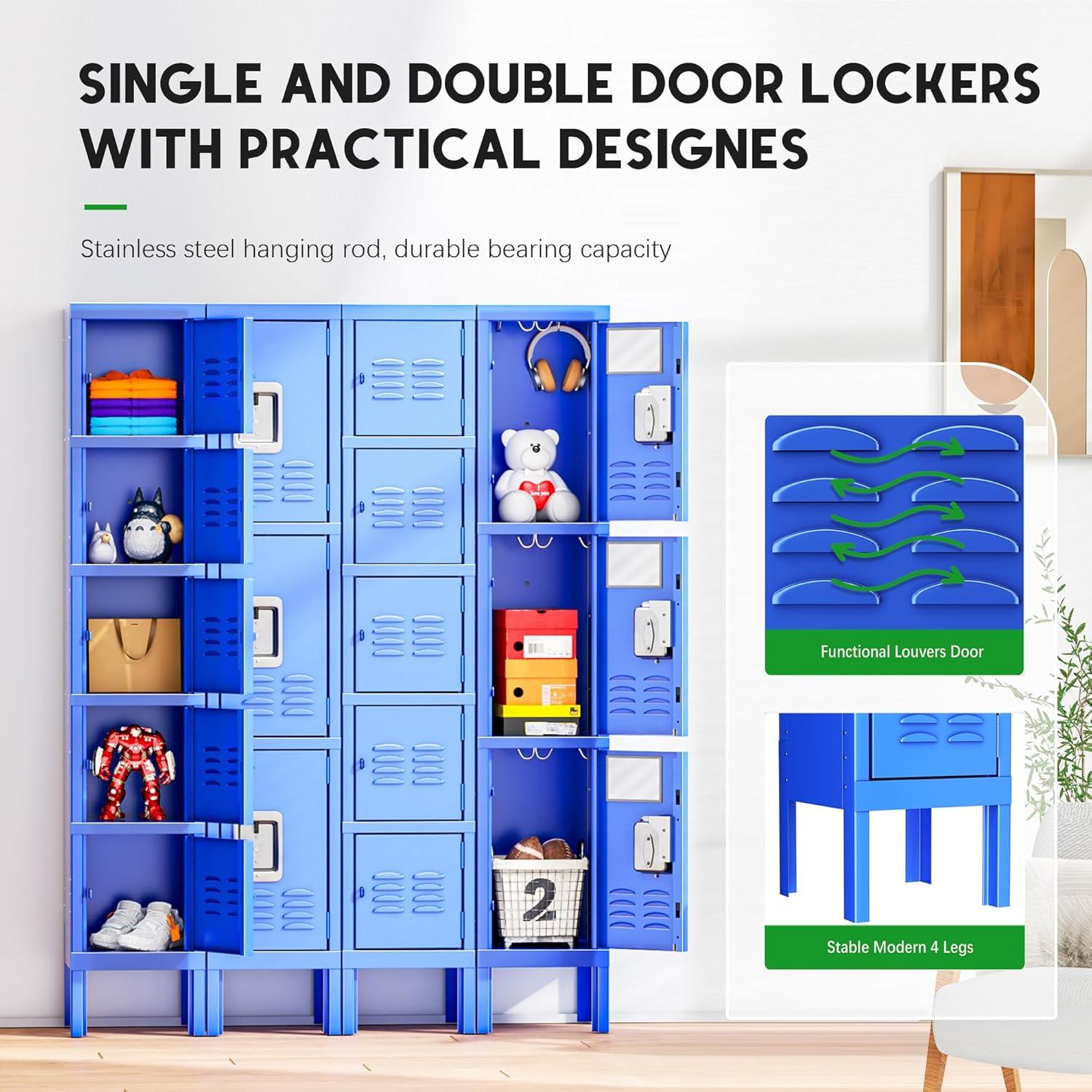 INTERGREAT Metal Locker Cabinet for School Office Gym Metal Storage Locker for Employees Students Steel Locker Triple Tier with 5 Door Blue