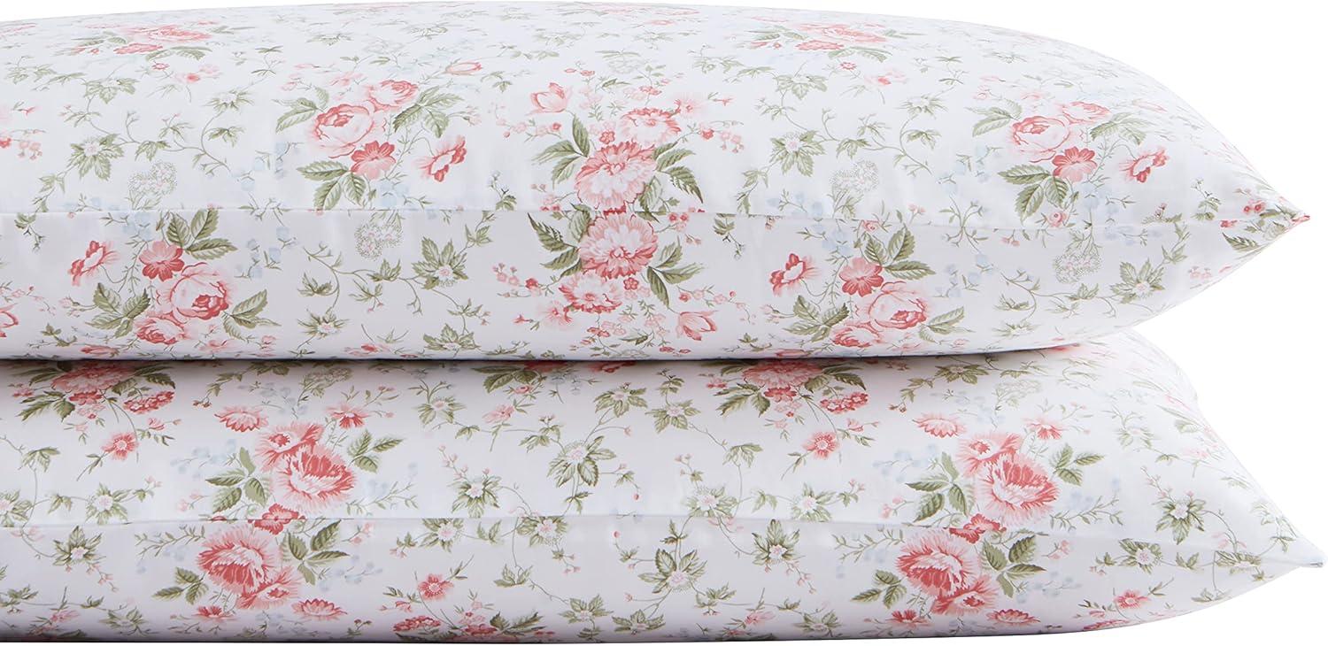 Laura Ashley Lilian 100% Cotton 300 Thread Count Sateen- 2 Piece- Pillowcase  Coral