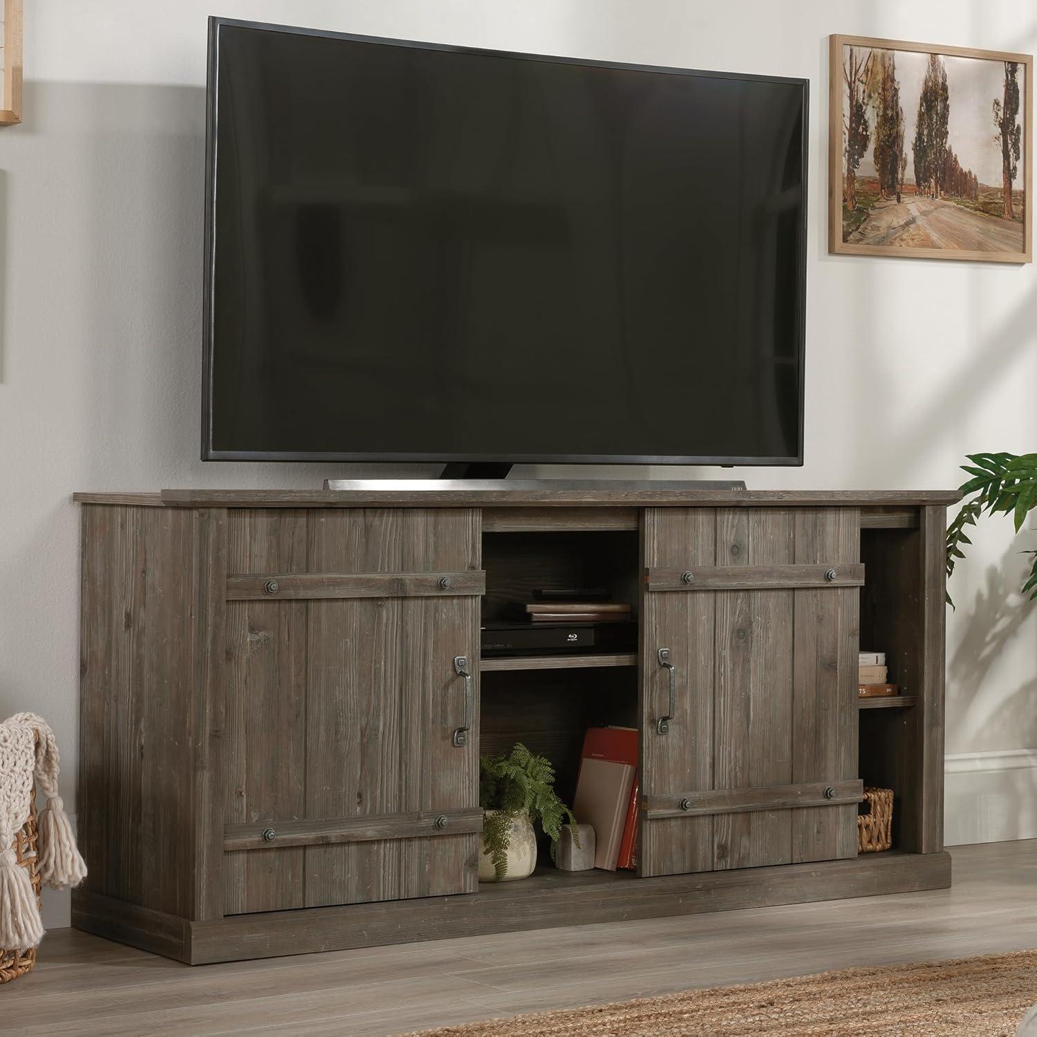 Pebble Pine Farmhouse TV Credenza with Sliding Doors