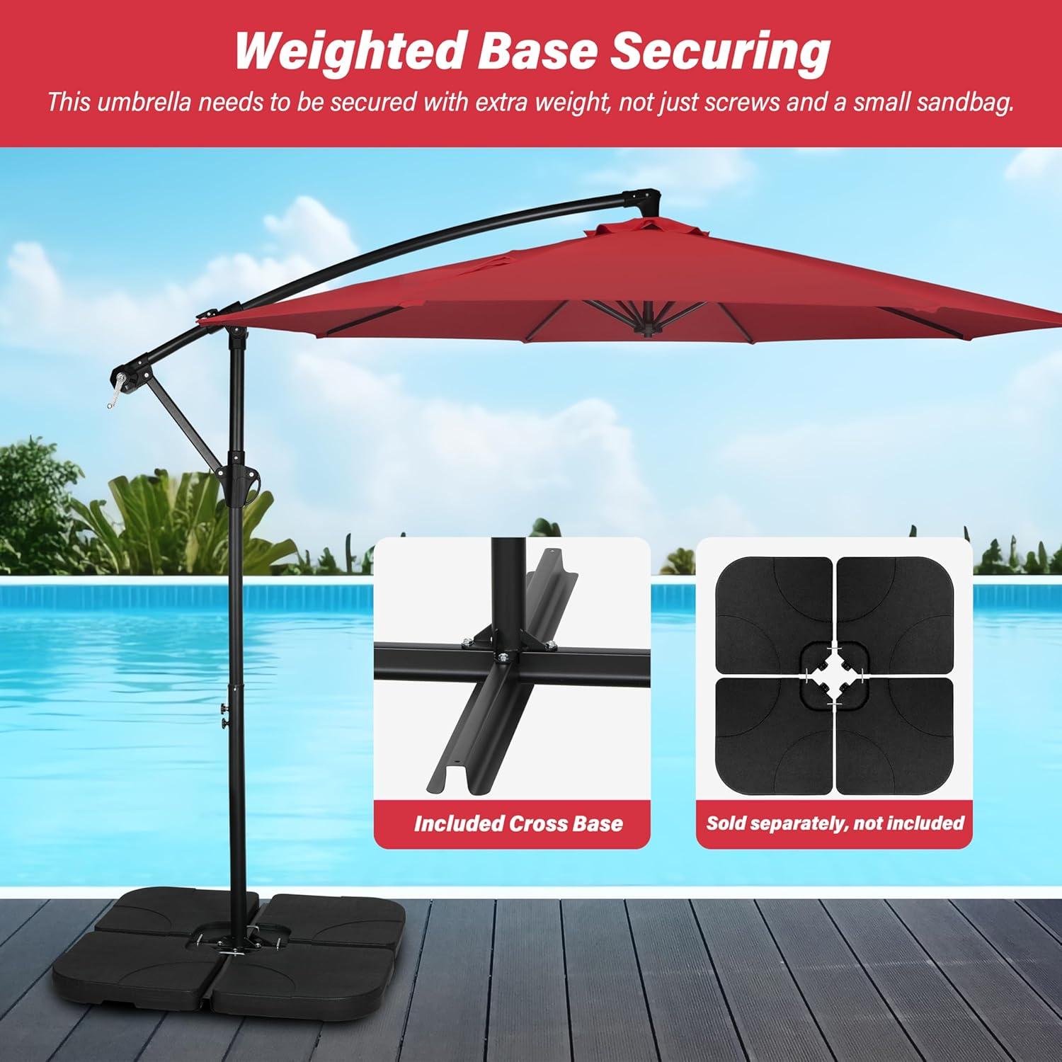 10 ft. Red Cantilever Metal Patio Umbrella with Crank Lift System