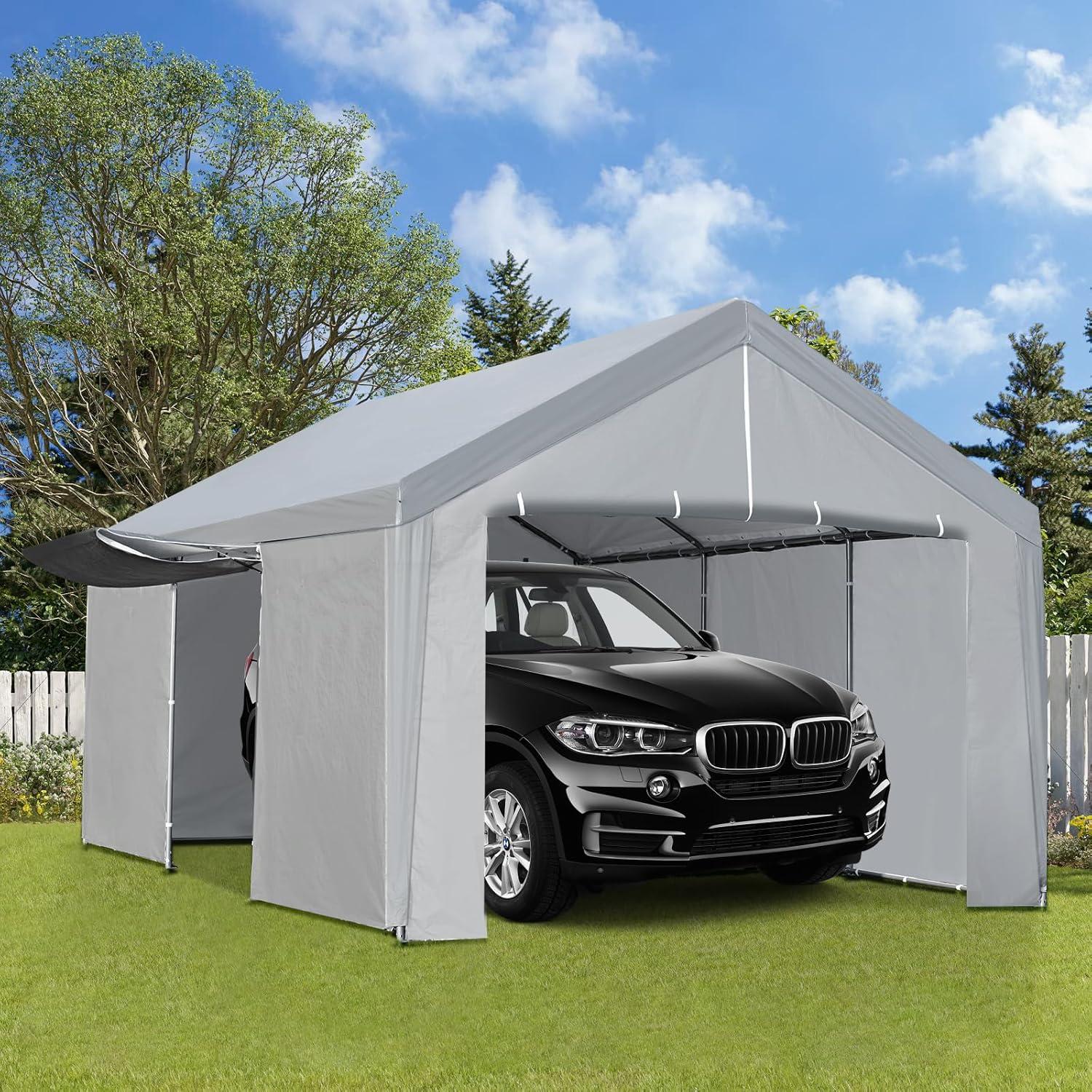 Grezone 10 x 20 ft Outdoor Canopy Carport Portable Car Tent Garage