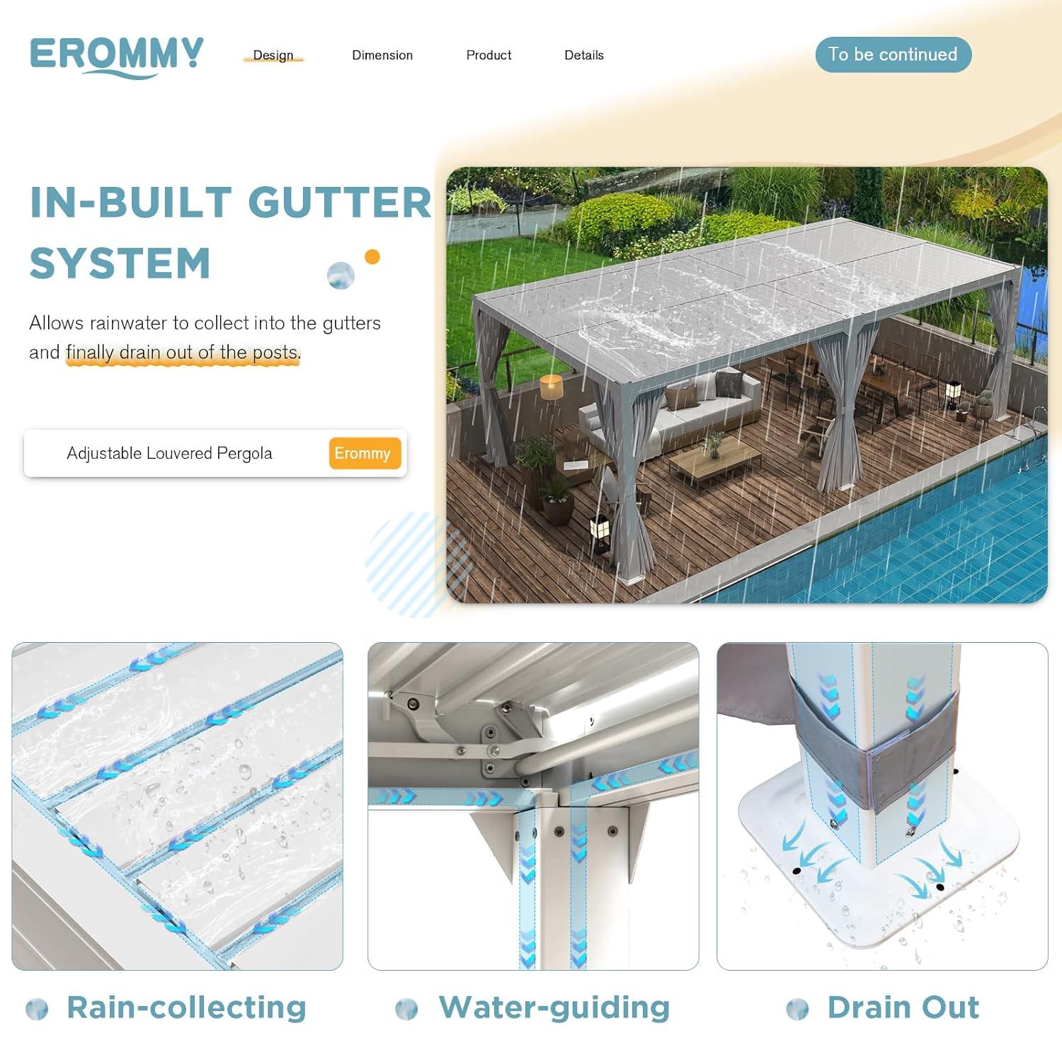 Erommy 10' x 20' Hardtop Gazebo, Adjustable Metal Roof with Curtains & Netting