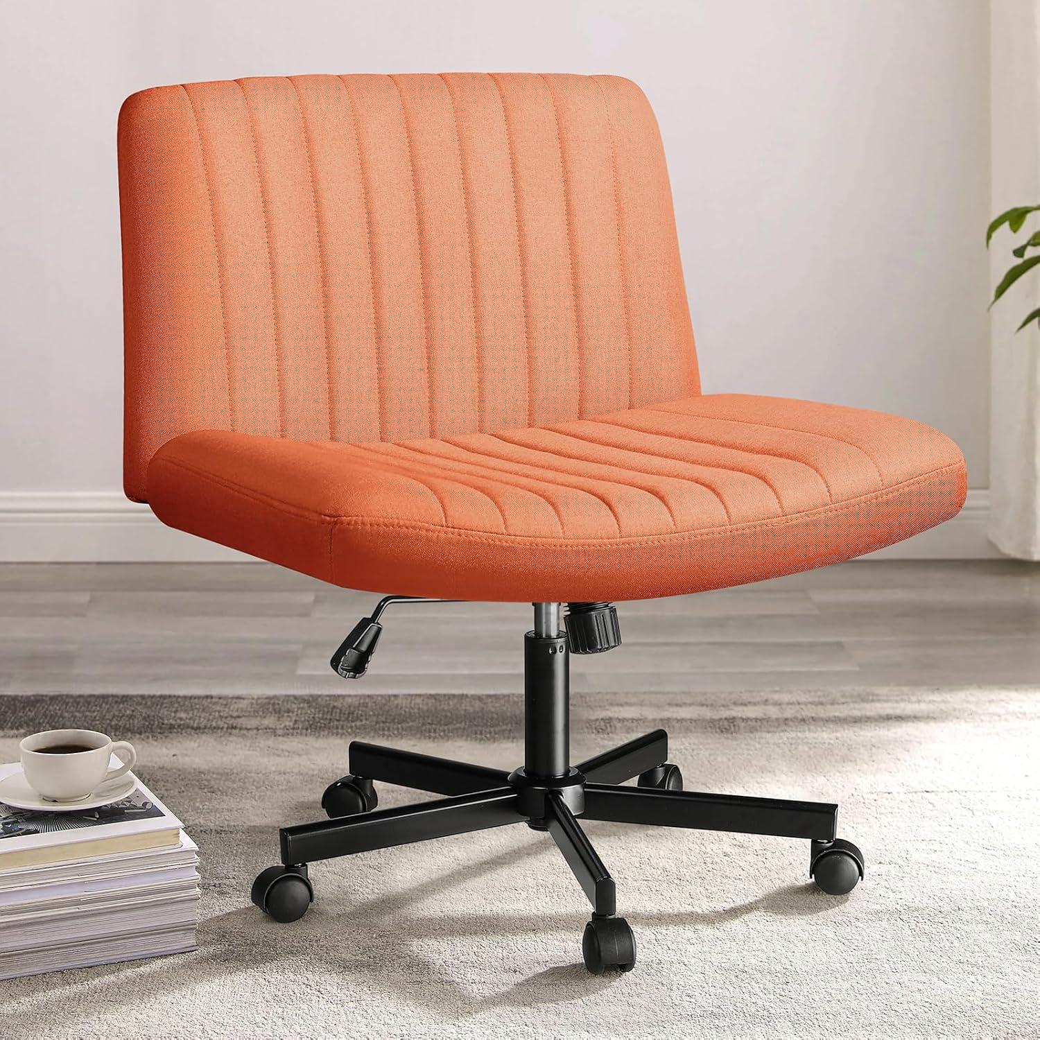 Armless Brown Fabric Swivel Office Chair with Black Base