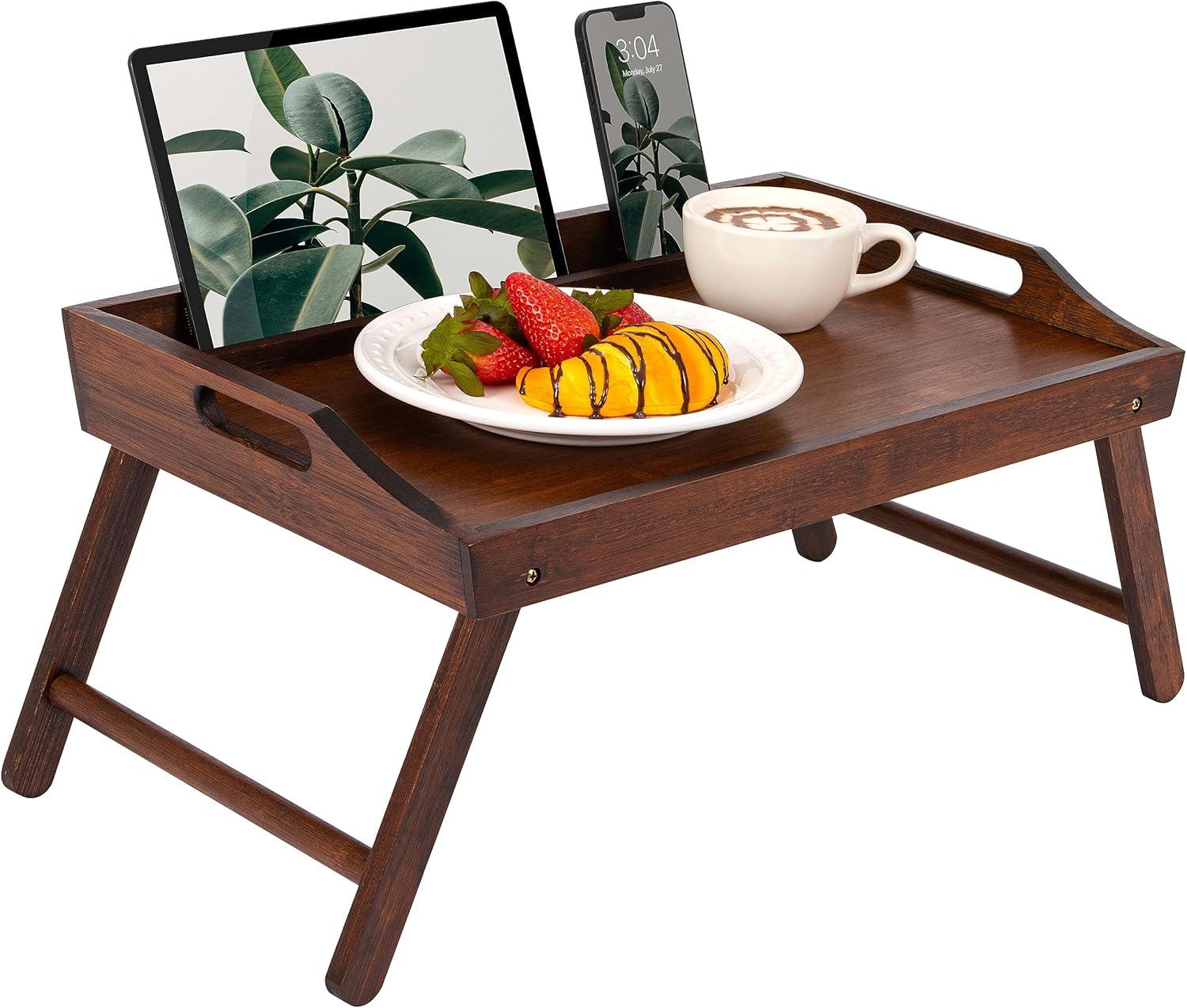 Rossie Home Bamboo Bed Tray / Lap Desk with Phone Holder, Medium, Java