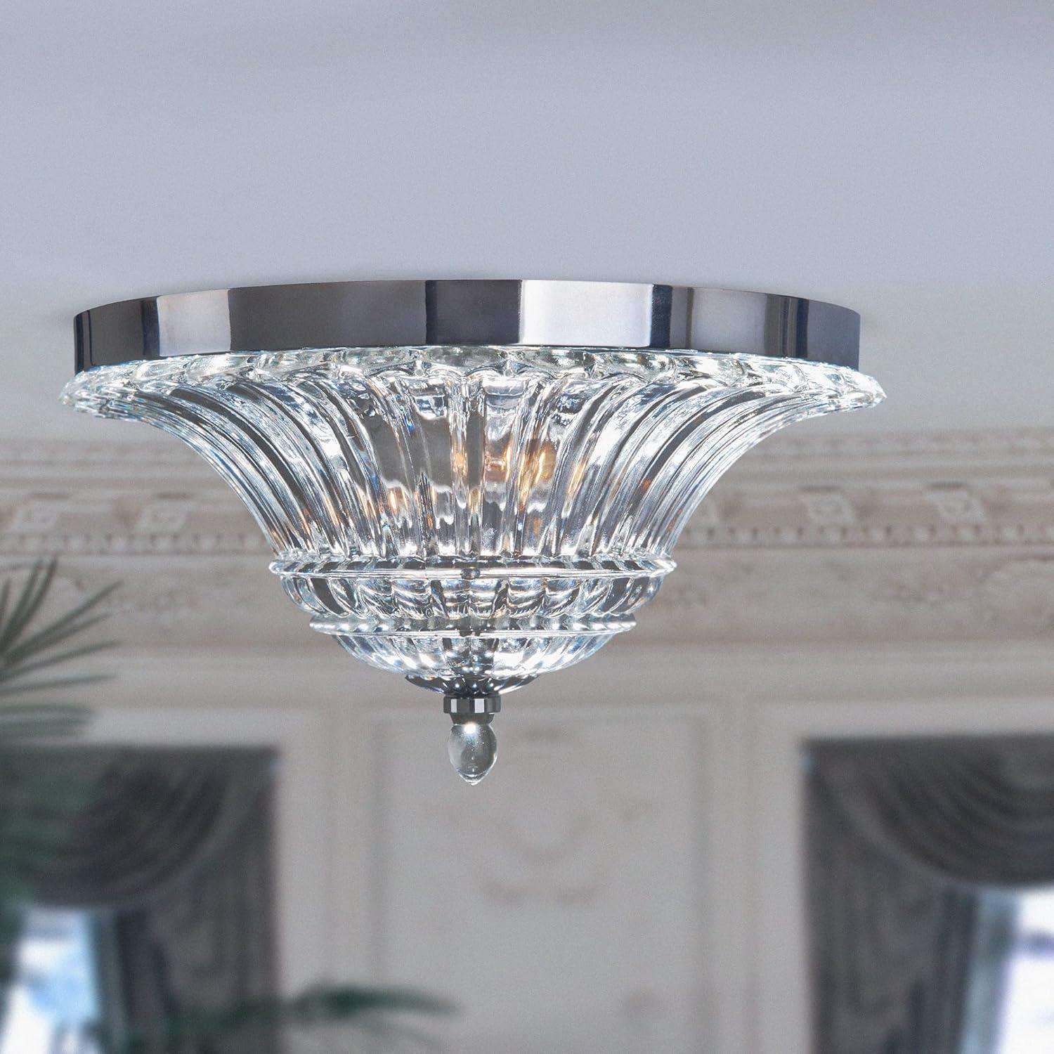 Elegant Designs 2 Light Glass Ceiling Light Glacier Petal Flushmount, Chrome