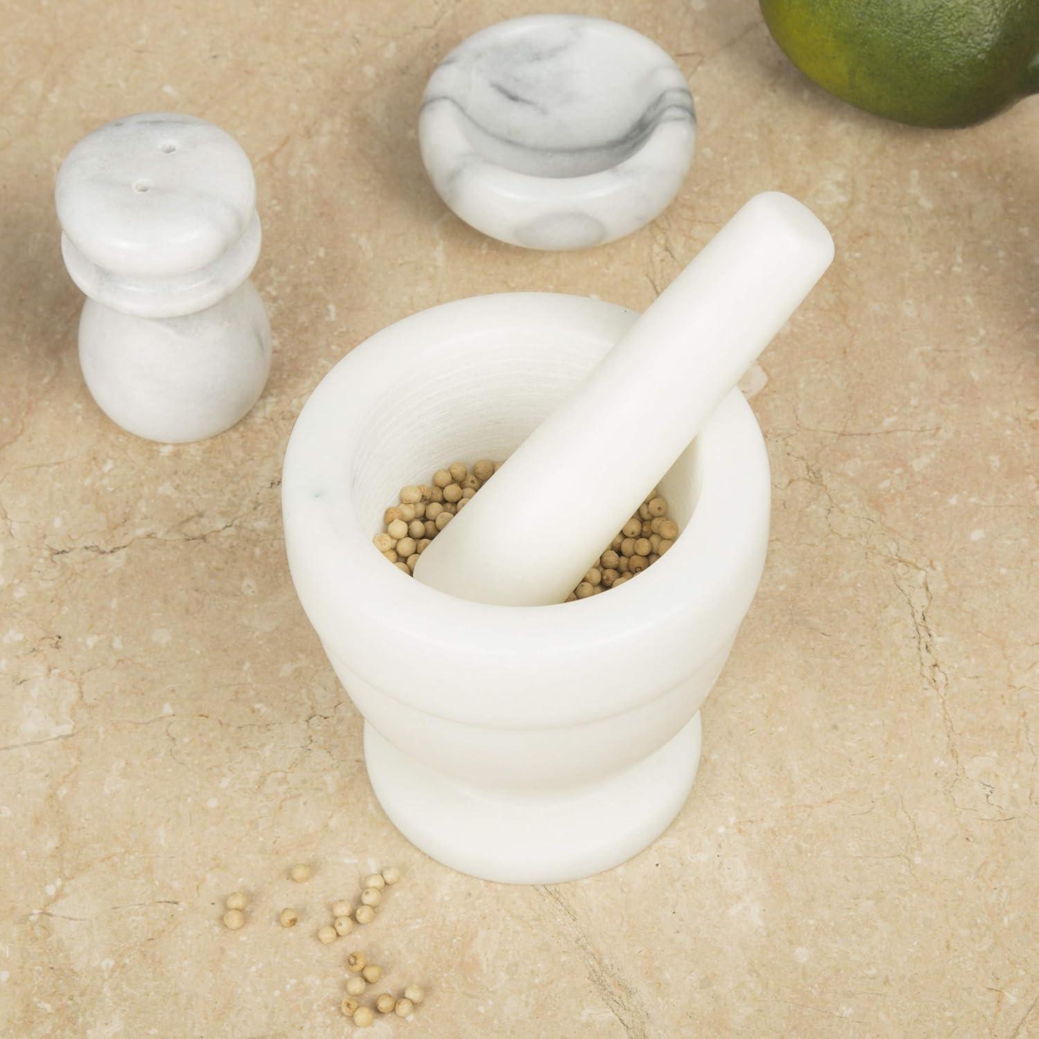 Creative Home Genuine Natural White Marble Mortar and Pestle Set, 4" x 4"