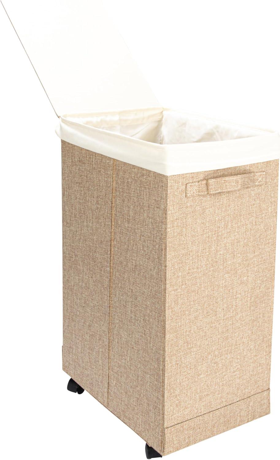 Household Essentials Narrow Collapsible Laundry Hamper with Liner and Lid, Latte