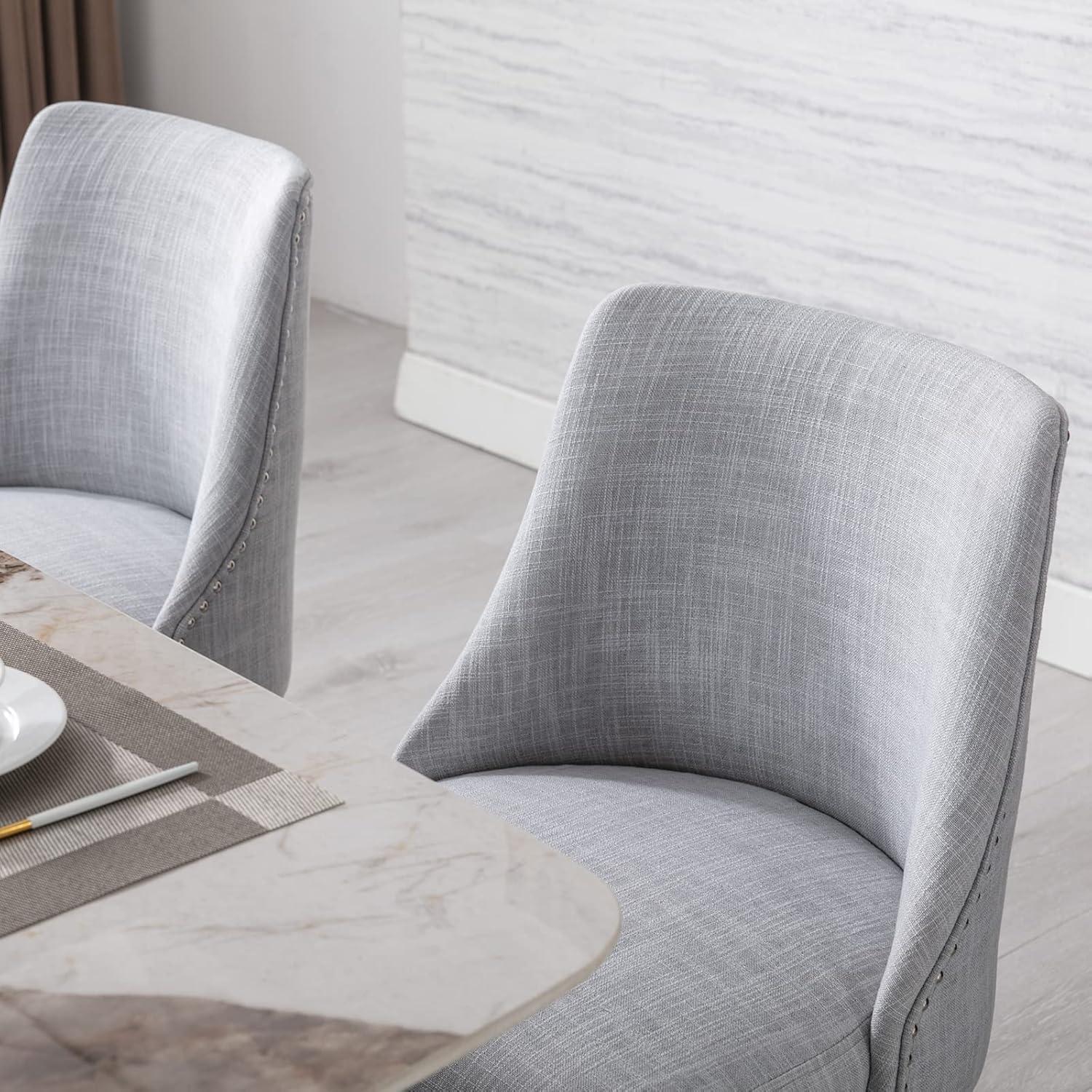 Guyou Dining Chairs Set of 2, Mid Century Modern Linen Upholstered Farmhouse Side Chairs with Nailhead and High Back for Kitchen Restaurant, Grey