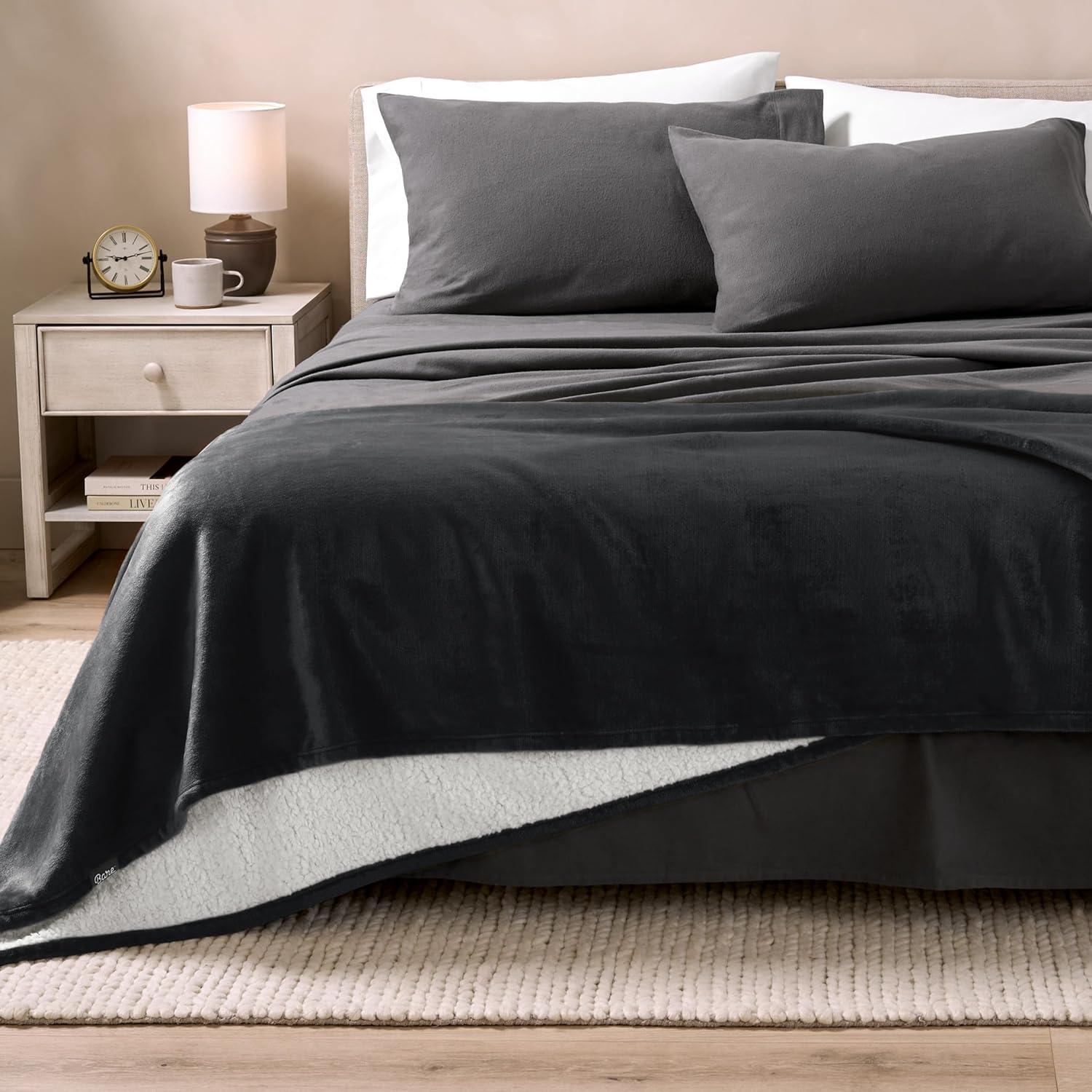 Bare Home Bare Home Printed Sherpa Fleece Blanket - Warm & Lightweight - Soft Plush Blanket - Reversible