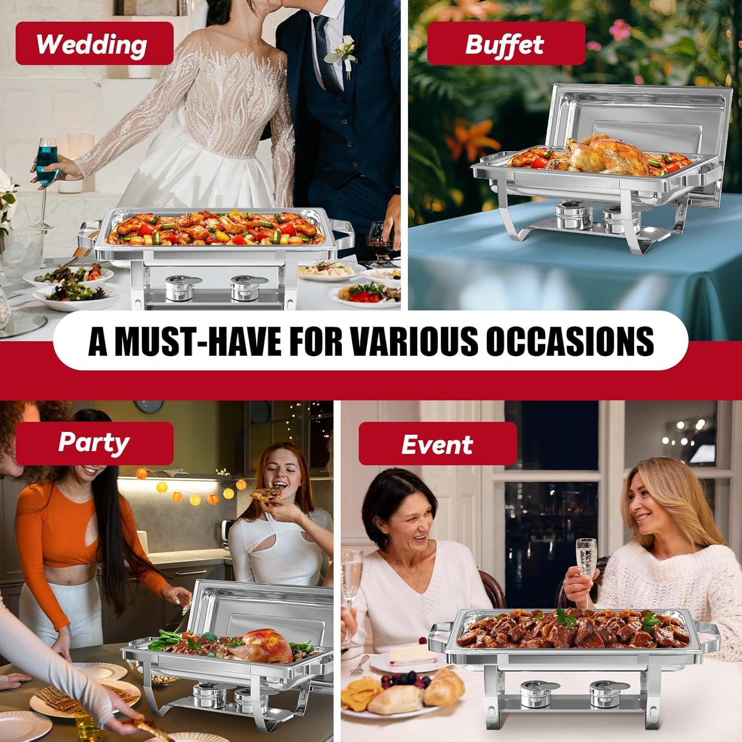 The Party Aisle™ Chafing Dishes For Buffet 4 Pack, 8 Qt Stainless Steel Chafers And Buffet Warmers Sets With Lid, Rectangle Serving Food Warmer Catering Supplies Buffet Display For Parties