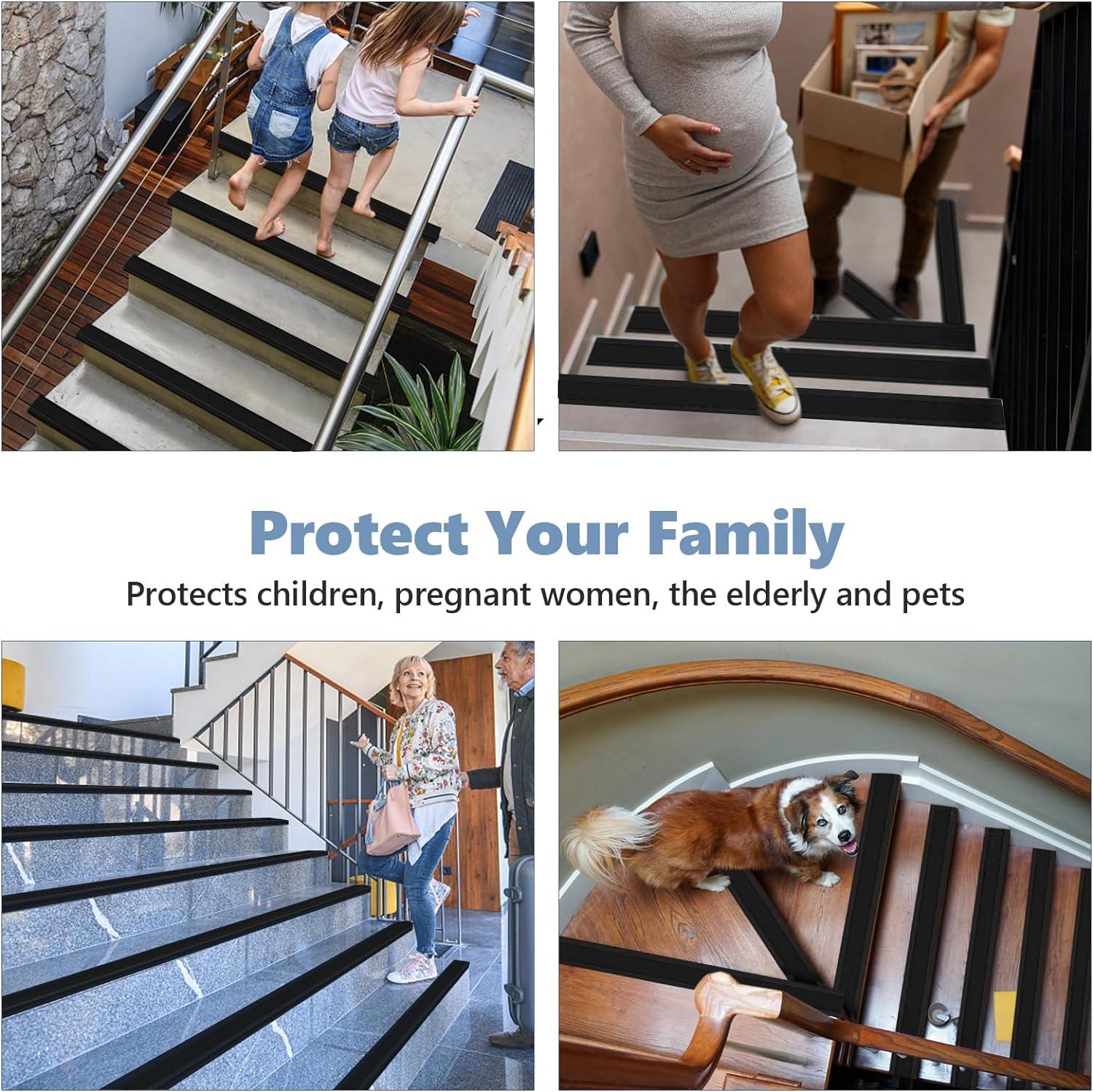 Vinyl Stair Nosing Stair Edge Protector Step Edge Trim Rubber Stair Edging Stair Nose Easy to Install for Outdoor & Indoor (4Ft, Black)