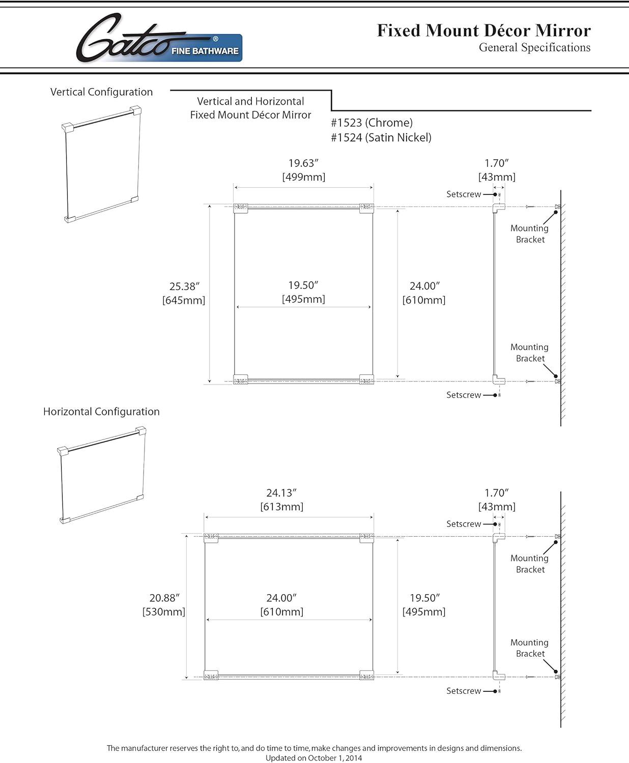 Wall Mount Décor Mirror | Rectangle Bathroom Vanity Mirror, Mount Landscape or Portrait