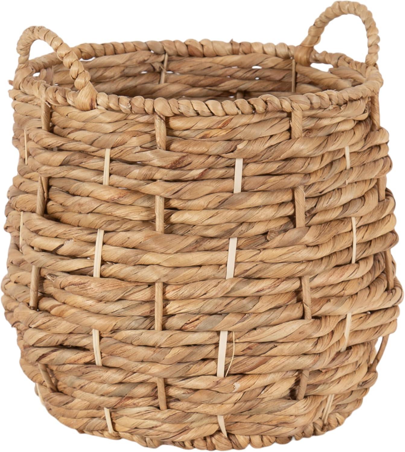 Kate and Laurel Livia Modern Woven Storage Basket, 13 x 13, Natural Water Hyacinth, Boho Wicker Basket for Use as Nursery Storage, Mini Laundry Basket, or Living Room Blanket Basket