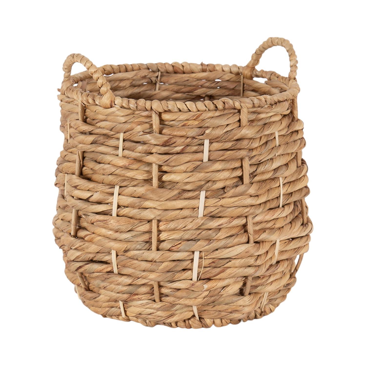 Kate and Laurel Livia Modern Woven Storage Basket, 13 x 13, Natural Water Hyacinth, Boho Wicker Basket for Use as Nursery Storage, Mini Laundry Basket, or Living Room Blanket Basket