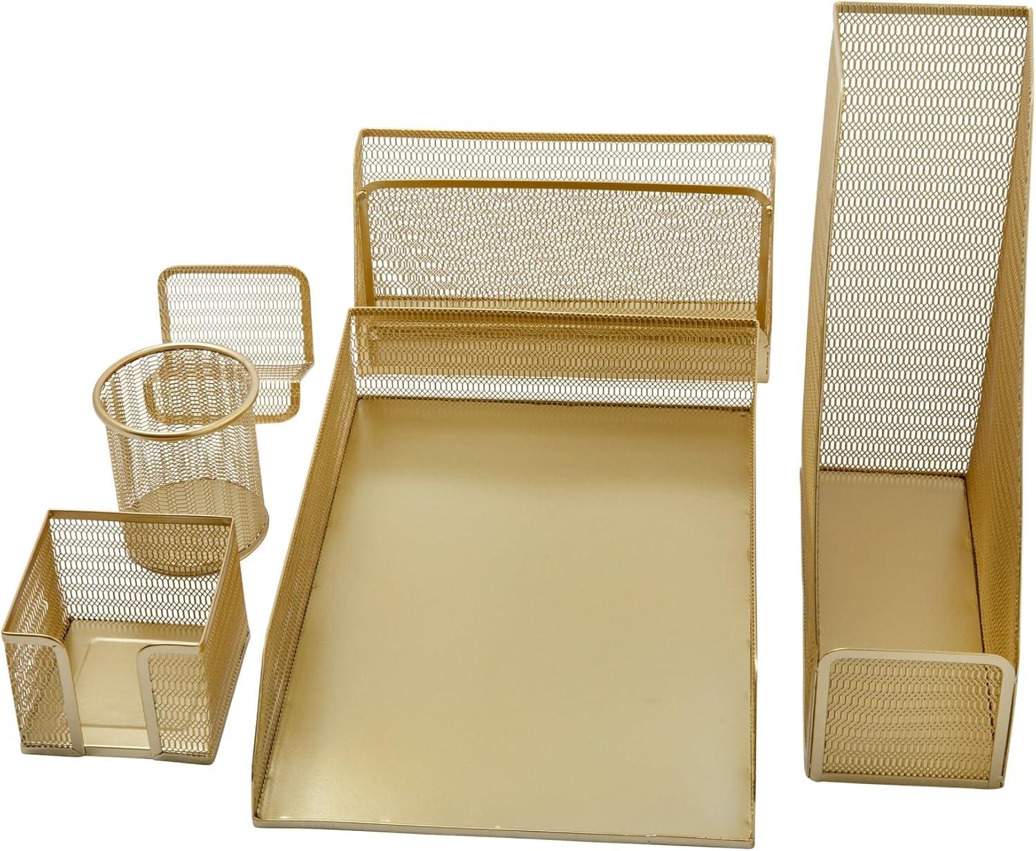 Gold Mesh 6-Piece Desktop Organizer Set