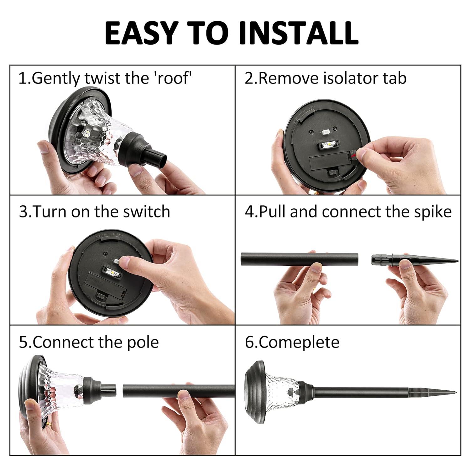 GIGALUMI 8 Pack Solar Pathway Lights, Solar Garden Lights Outdoor Warm White, Waterproof Led Path Lights for Yard, Patio, Landscape, Walkway (Black)