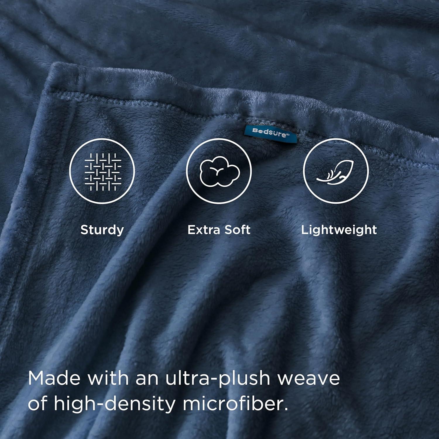 Flannel Blanket Solid 300GSM Soft Fuzzy Plush Throw Size Mineral Blue - Bedsure