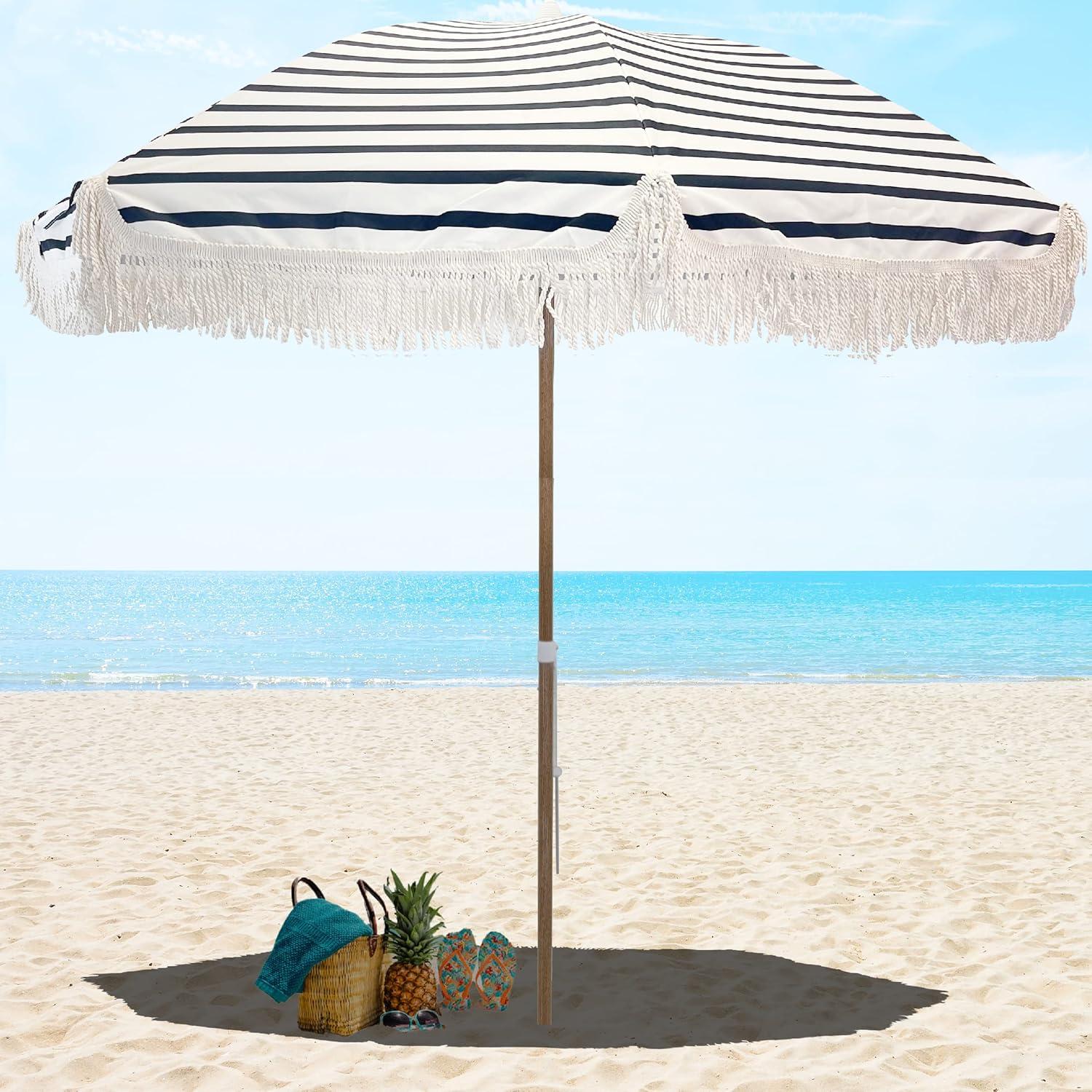 EasyGo Products 7’ Exotic Tan Beach Umbrella, UV Resistant with Tilt Function