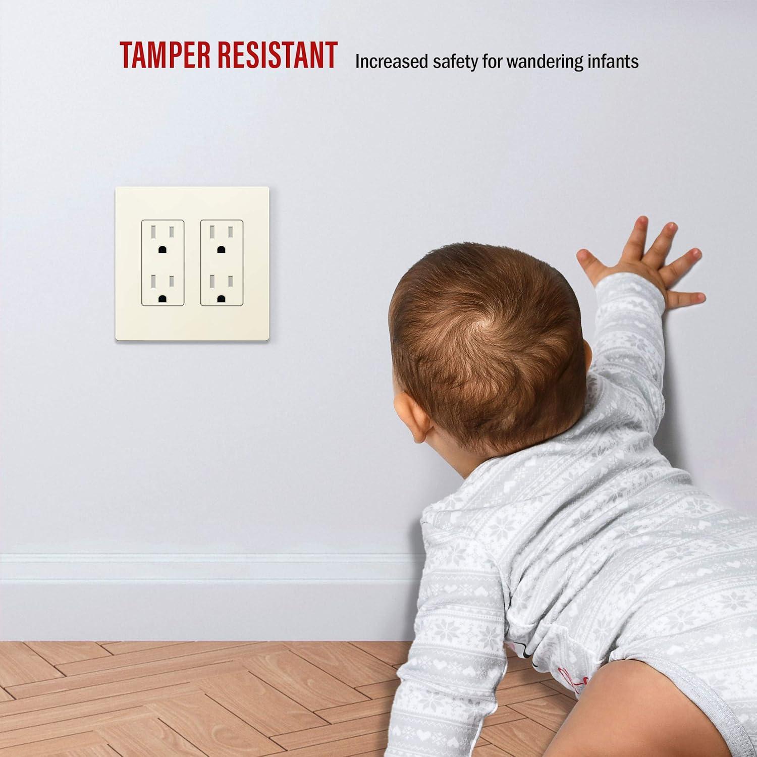 ENERLITES Screwless Decorator Wall Plate, Child Safe Outlet Cover, Standard Size 2-Gang, Polycarbonate Thermoplastic, Glossy, Light Almond