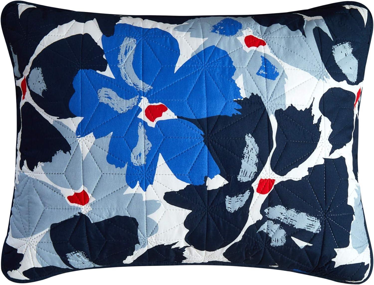Chic Home Astra 5 Piece Quilt Set Contemporary Floral Design Bedding - Decorative Pillows Shams Included, Queen, Blue
