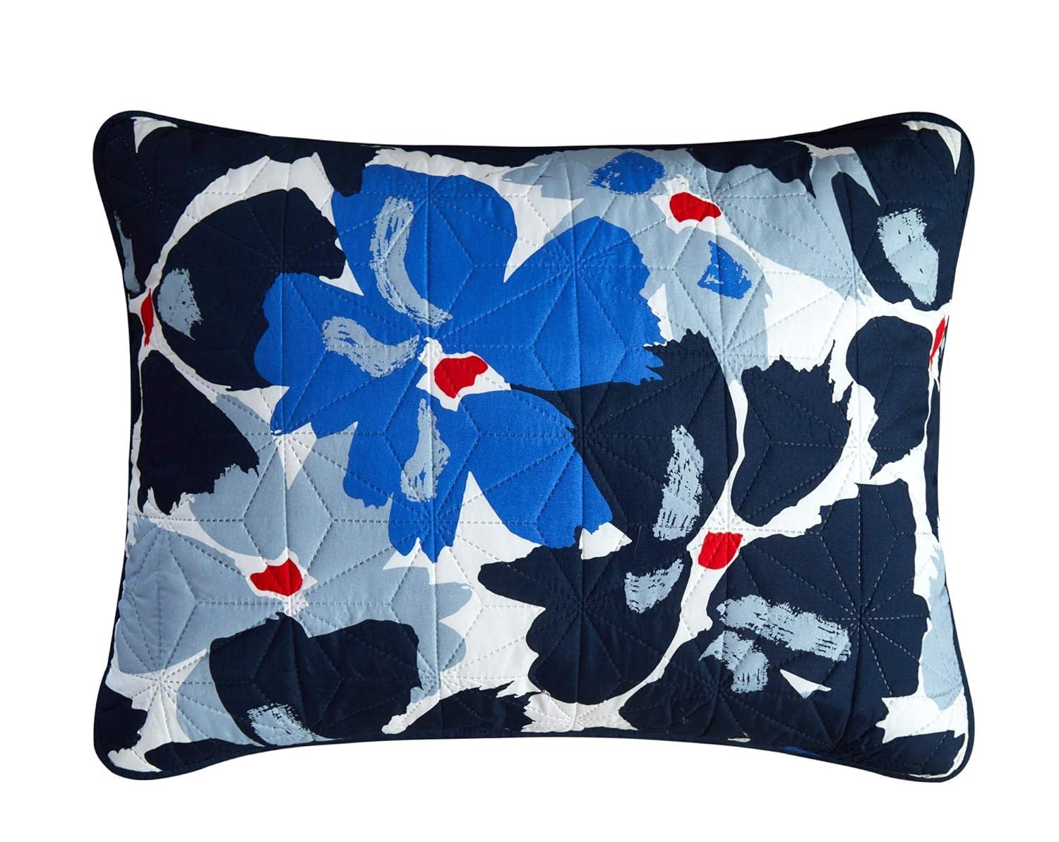 Chic Home Astra 5 Piece Quilt Set Contemporary Floral Design Bedding - Decorative Pillows Shams Included, Queen, Blue