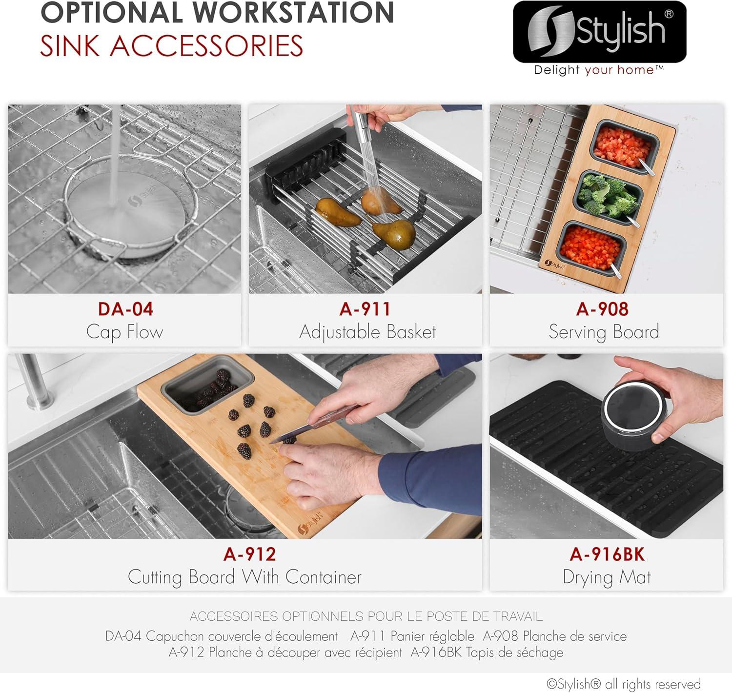Versa STYLISH 42 inch Stainless Steel Workstation 70/30 Double Bowl Undermount Kitchen Sink with Accessories included