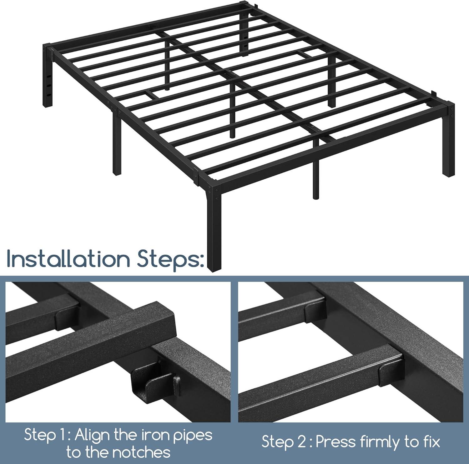 14 inches Queen Bed Frames No Box Spring Needed ,2500 lbs Heavy Duty Metal Platform Bed Frame with Storage Queen Size for Adult Black