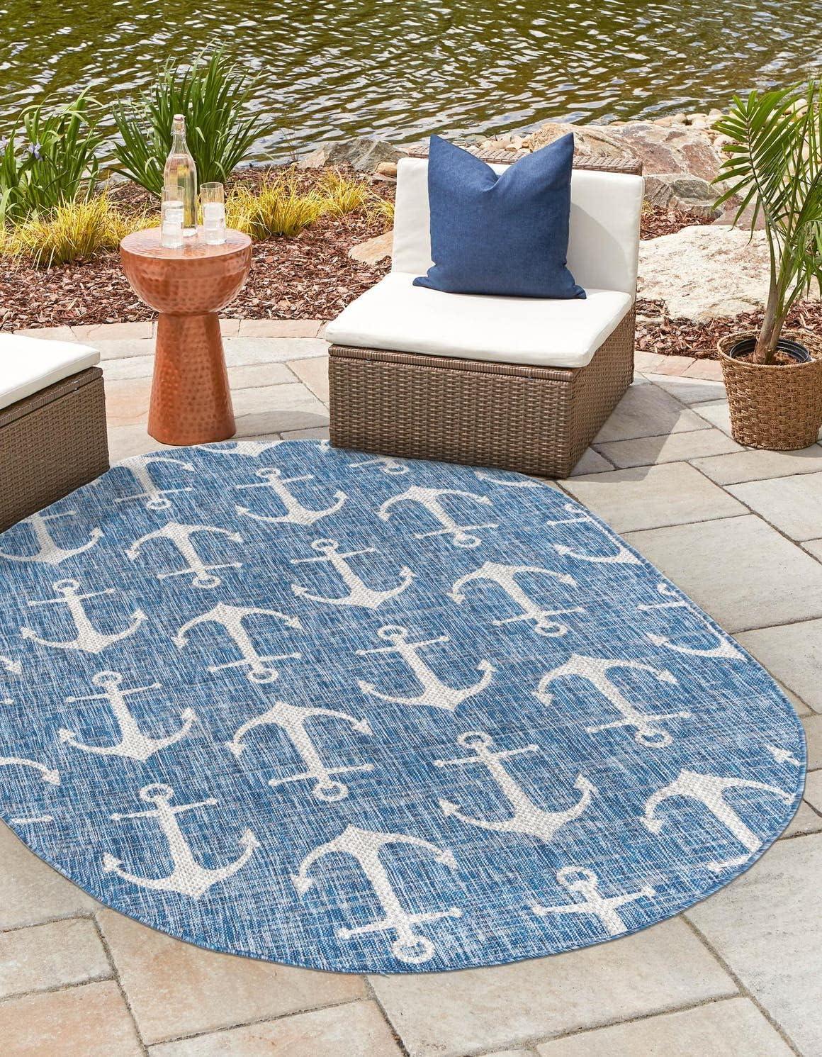 Unique Loom Outdoor Coastal Ahoy Solid Print Woven Area Rug