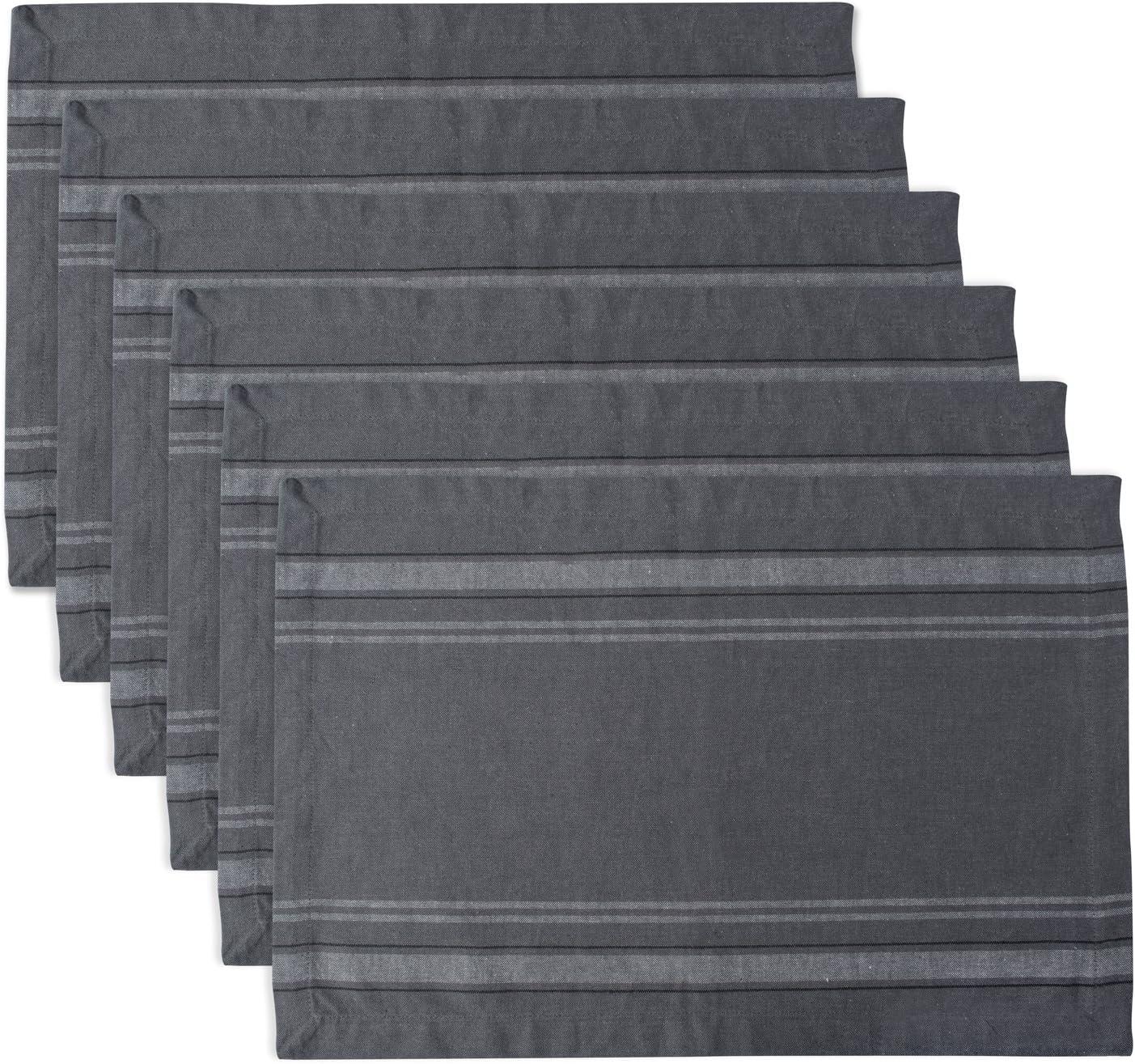 KeesonKimi Modern Cotton Chambray French Stripe Placemat in Gray (Set of 6)