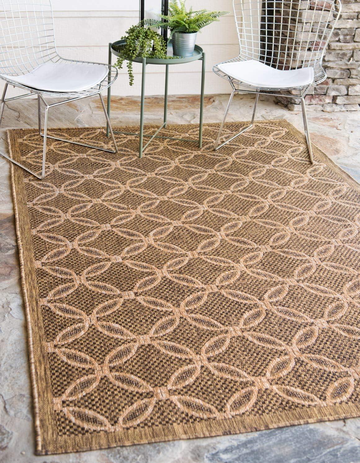 Light Brown and Beige Rectangular Outdoor Synthetic Rug