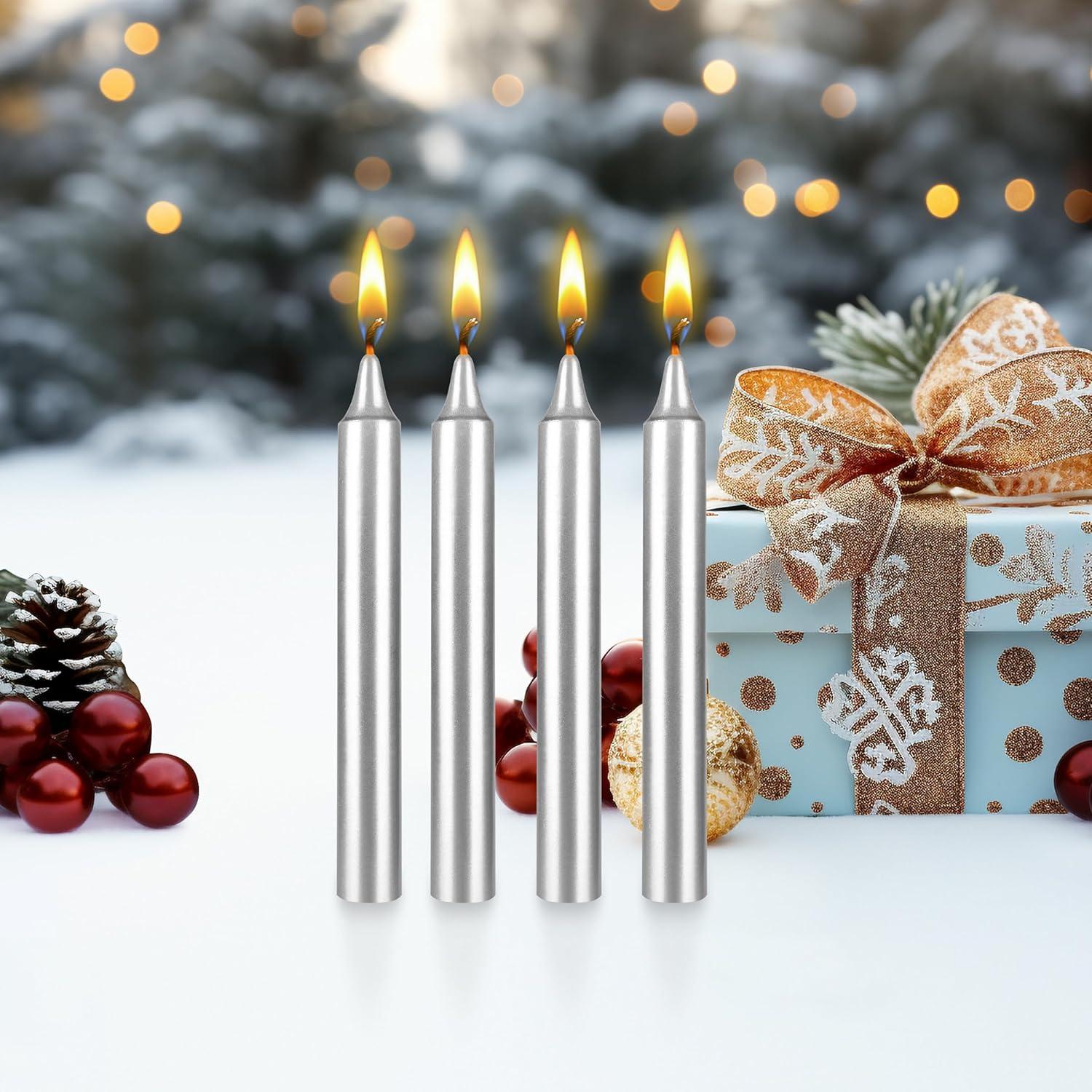 Mega Candles Set of 16 Unscented 6 Inch Metallic Taper Candles, Holidays, Seasonal, Celebrations, Devotional, Church, Wreath, Party, Gifts