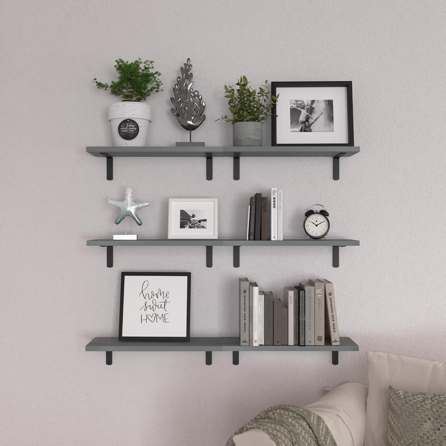 6-Pack Floating Wall Shelves, 16.5 Inch Rustic Farmhouse Wall Storage For Bathroom, Bedroom, And Living Room