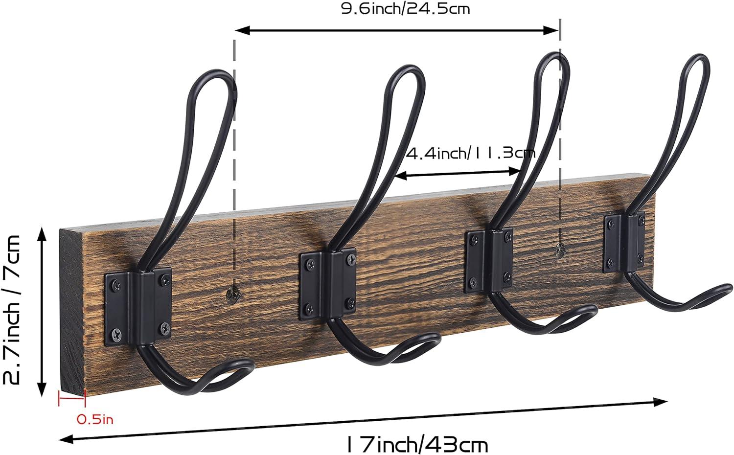 Solid Pine Wood Towel Rack Rustic Coat Rack Wall Mounted Coat Hook with 4 Farmhouse Hooks Rustic Towel Racks for Bathroom Entryway Kitchen Towel Coat Hat Purse Robes (Brown)