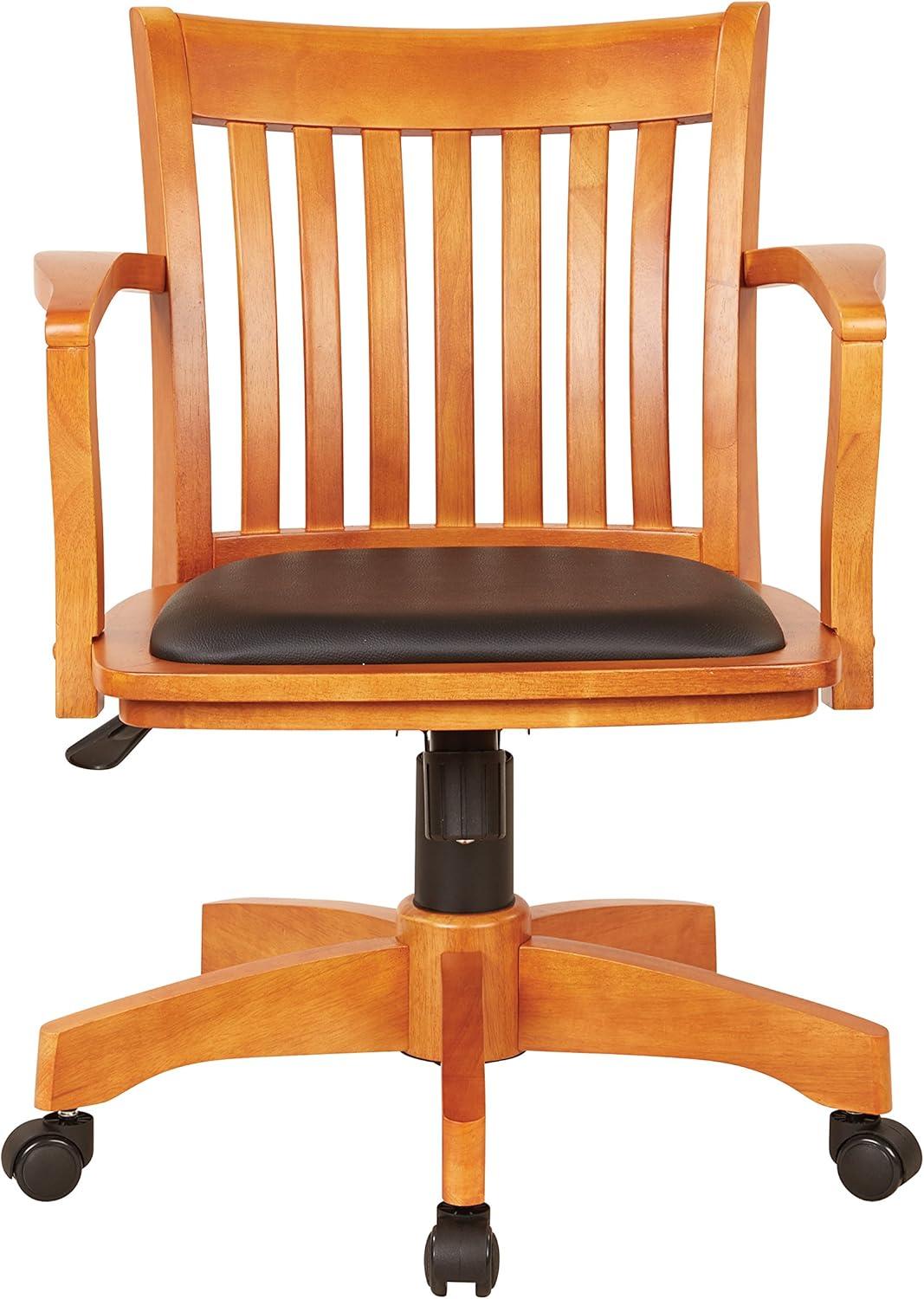 Adjustable Fruitwood Swivel Banker's Chair with Black Vinyl Seat