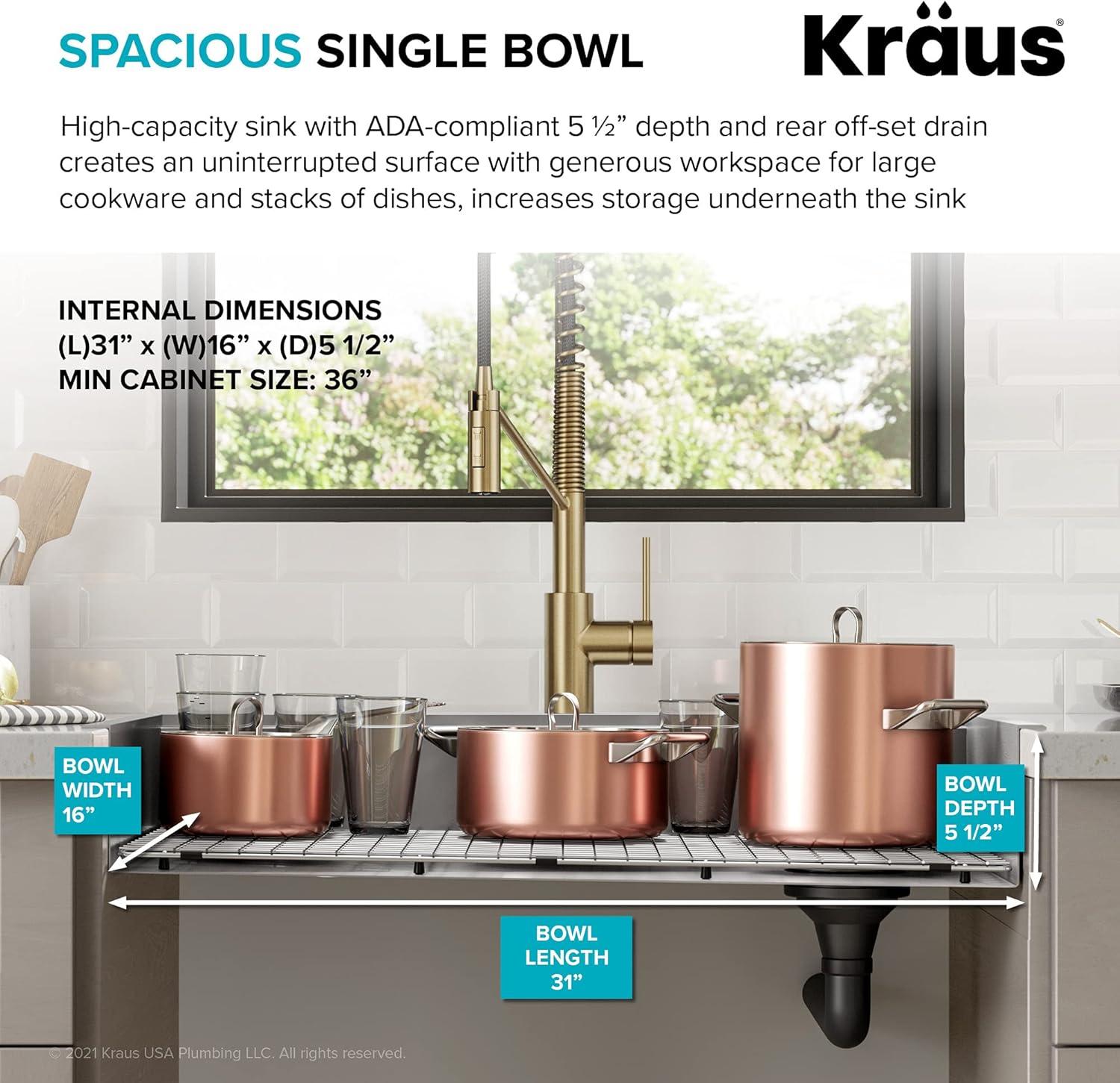 Kraus KWT310-33/5.5 Kore™ ADA Workstation 33" L Drop-In Top Mount 16 Gauge Stainless Steel Single Bowl Kitchen Sink with Accessories