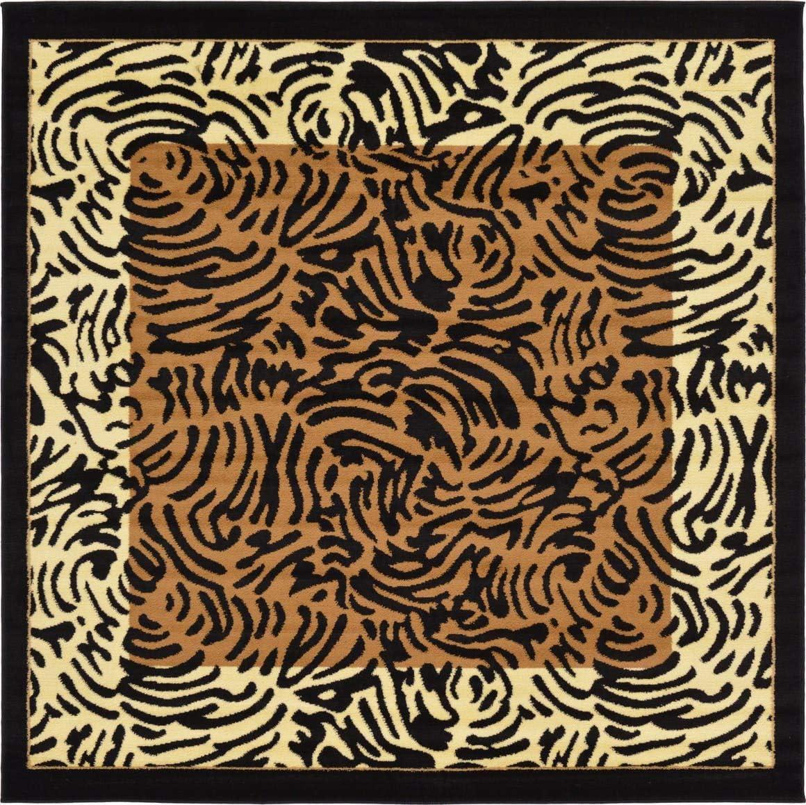 Unique Loom Wildlife Collection Area Rug - Big Cat (6' 1" Square Light Brown/Black)