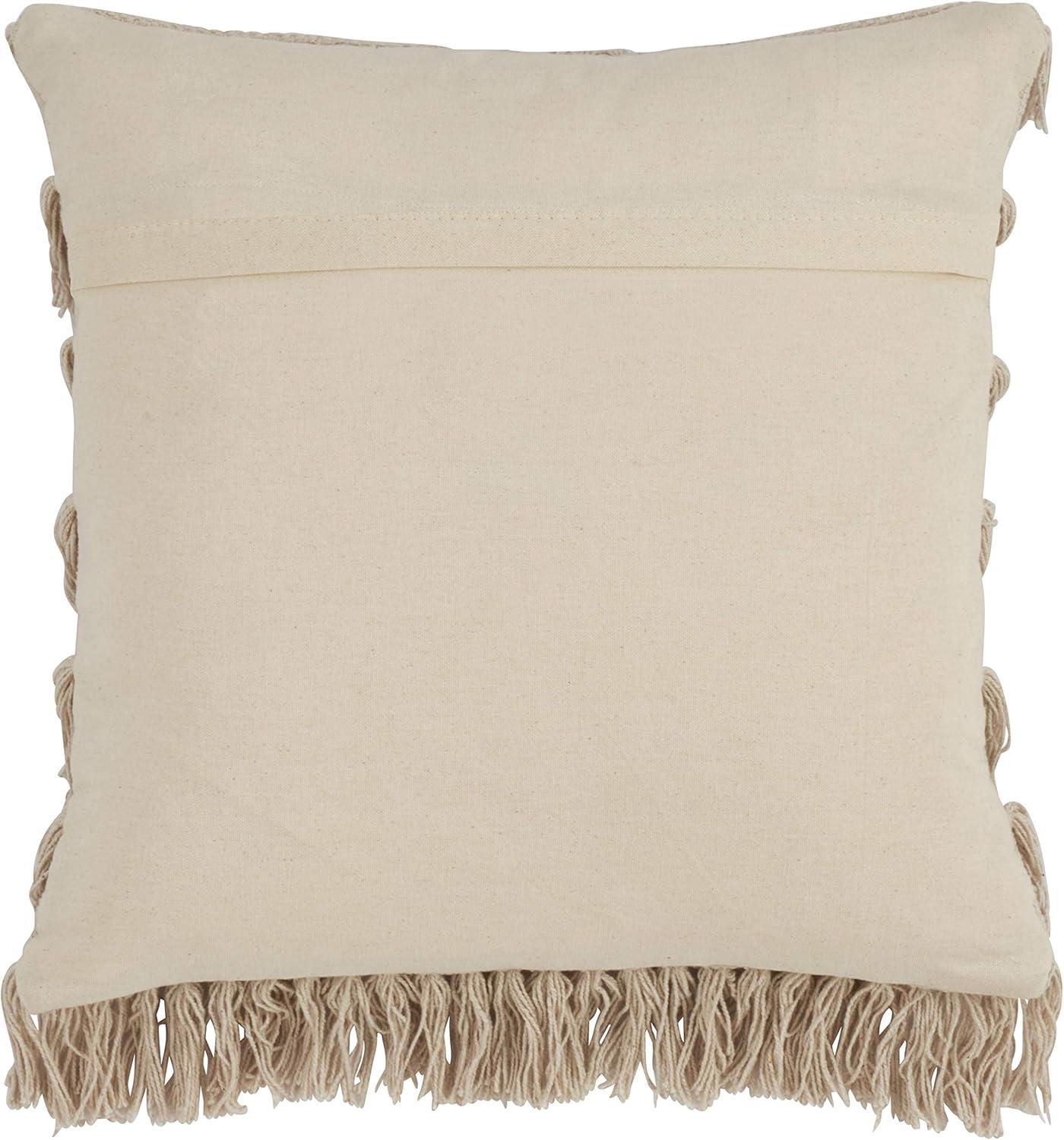 Beige Cotton Woven Fringes Square Throw Pillow