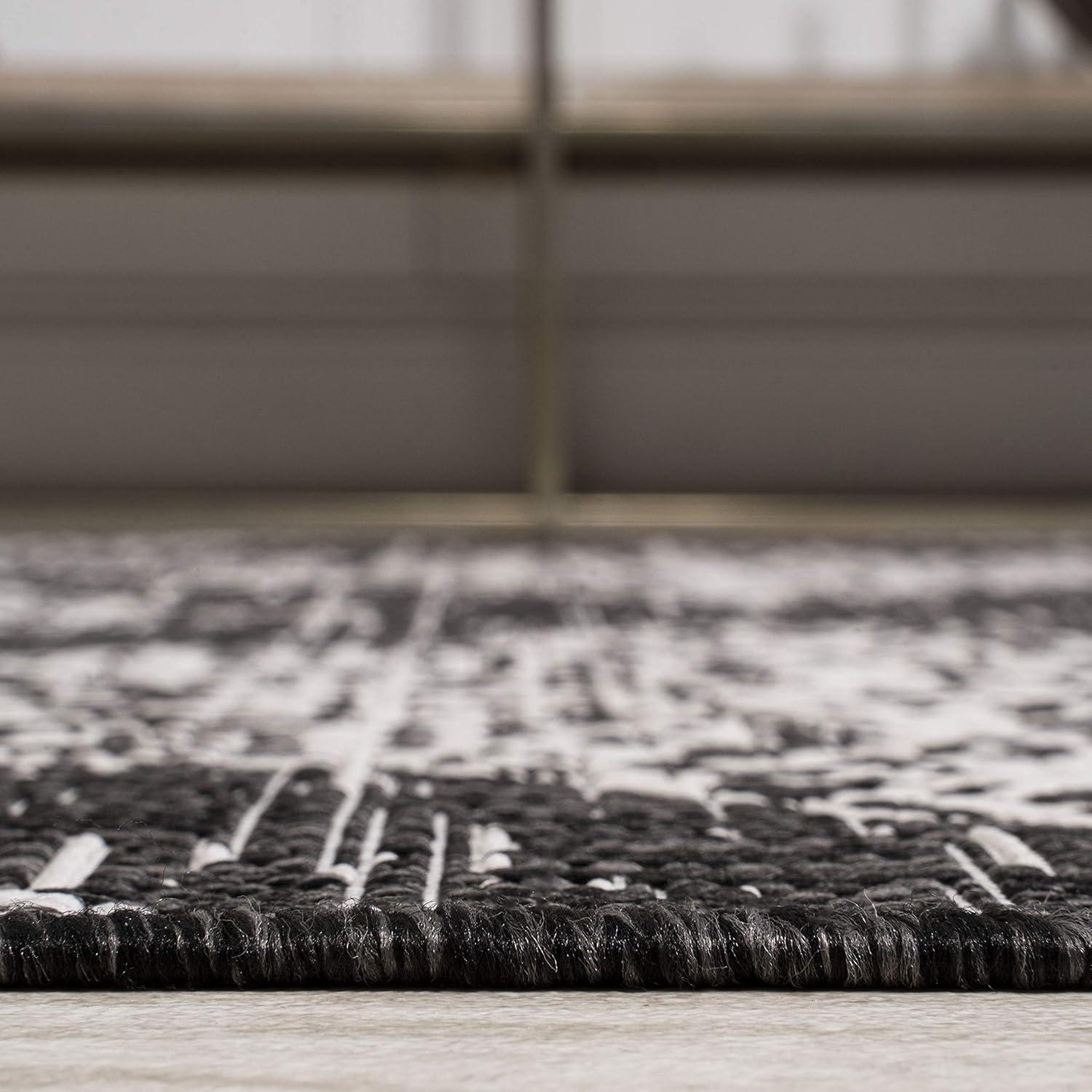 2'x10' Tuscany Ornate Medallions Indoor/Outdoor Runner Rug, Black/Ivory - JONATHAN Y