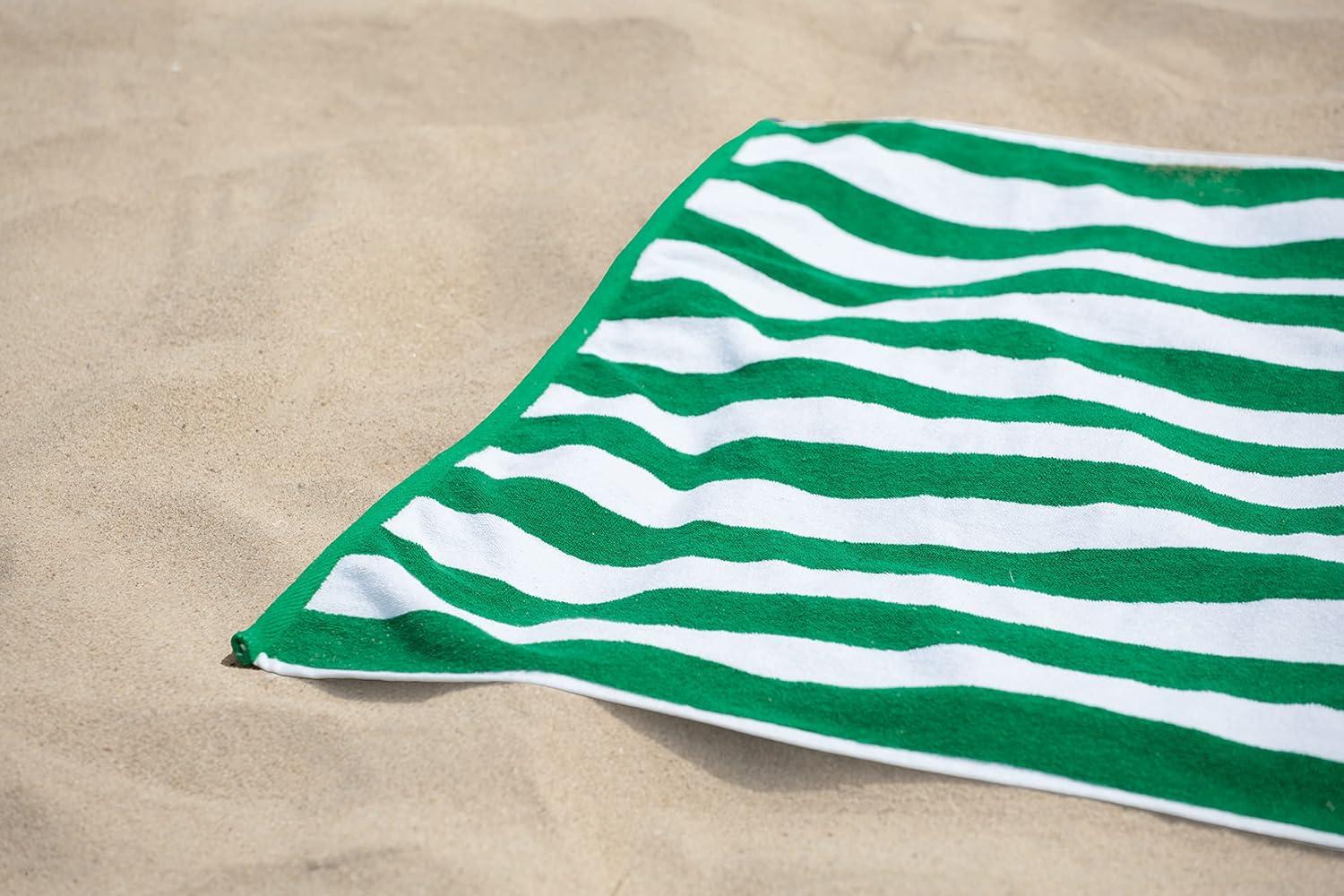 American Soft Linen Beach Towel, 100% Cotton Cabana Striped Beach Towel, 30 in by 60 in Soft Absorbent Beach Pool Towel
, Green