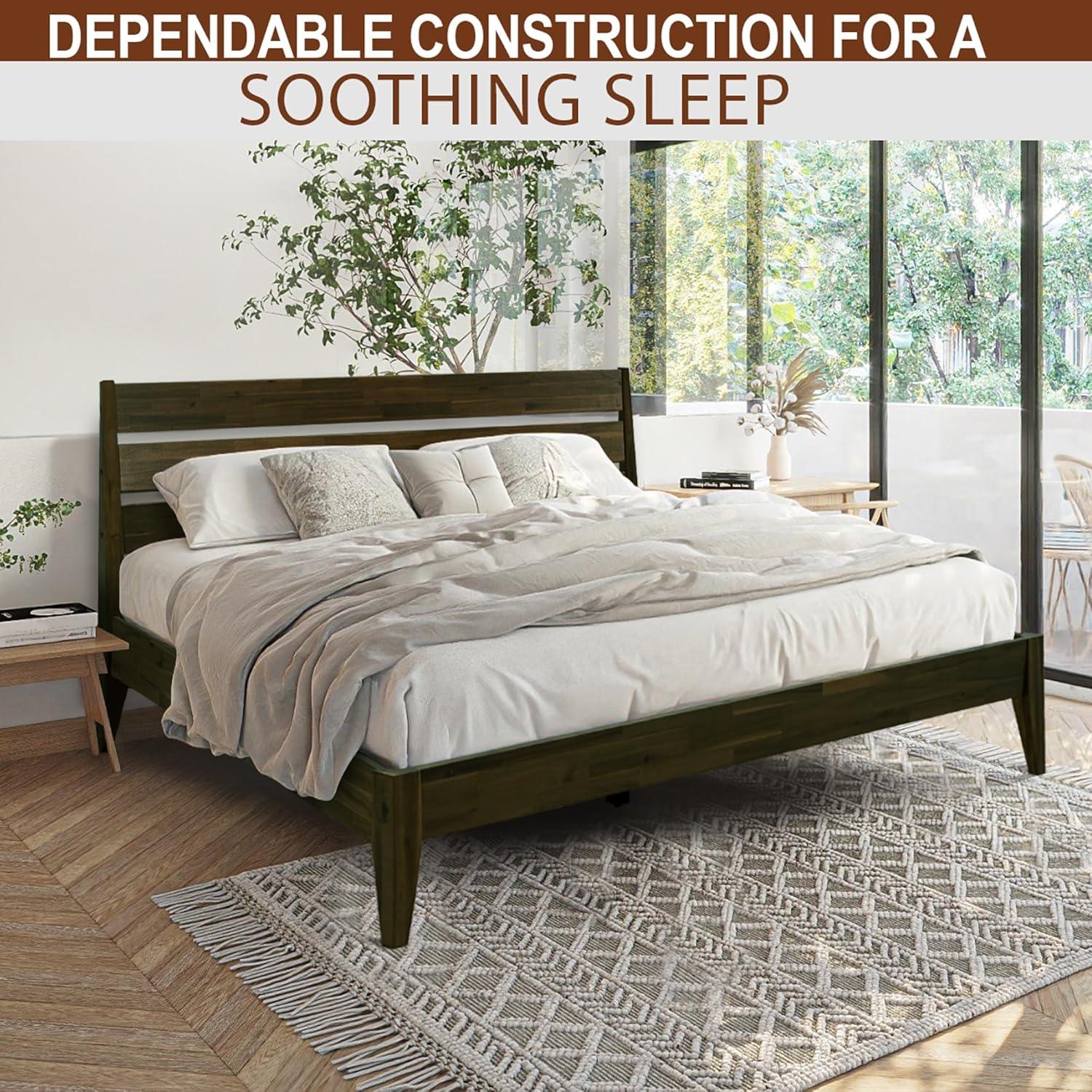 Acacia Acacia Bed Frame with Headboard Solid Wood Platform Bed